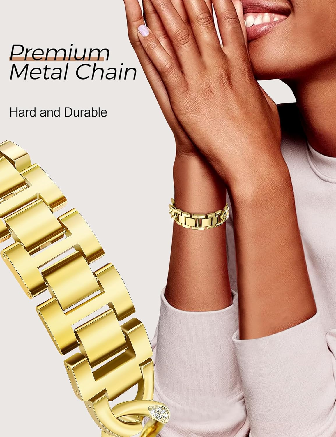 JR.DM Gold Watch Bands for Women Compatible with Apple Watch 38mm 40mm 41mm 42mm(S10/11) Bling Diamond Adjustable Metal Single Chain Bracelet for iWatch Series 11/10/9/8/7/6/5/4 SE 3/2/1(No Case) - Image 2