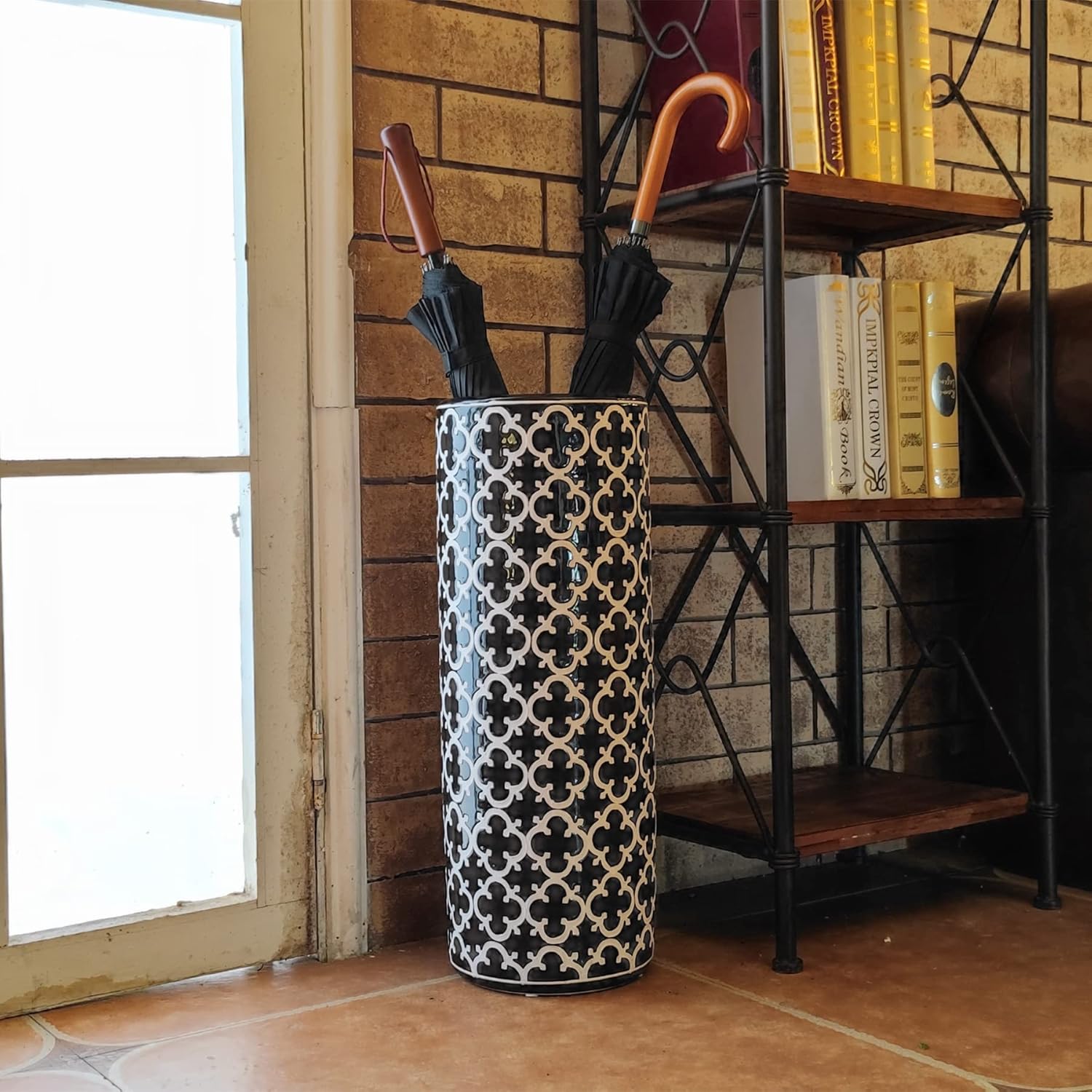 Porcelain Ceramic Umbrella Stand Holder Modern Style Floor Vase for Storage Canes Walking Sticks Golf Umbrella Mono-pods Tripod Bat Golf Club Gift Entryway Indoor 24" High Black&White - Image 6