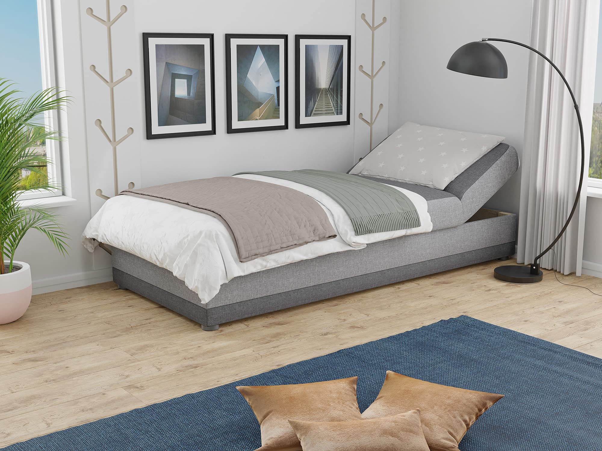 Sofnet - Bett Andre 90x200 cm mit Bettkasten (Grau, Sawana 05 + 21)