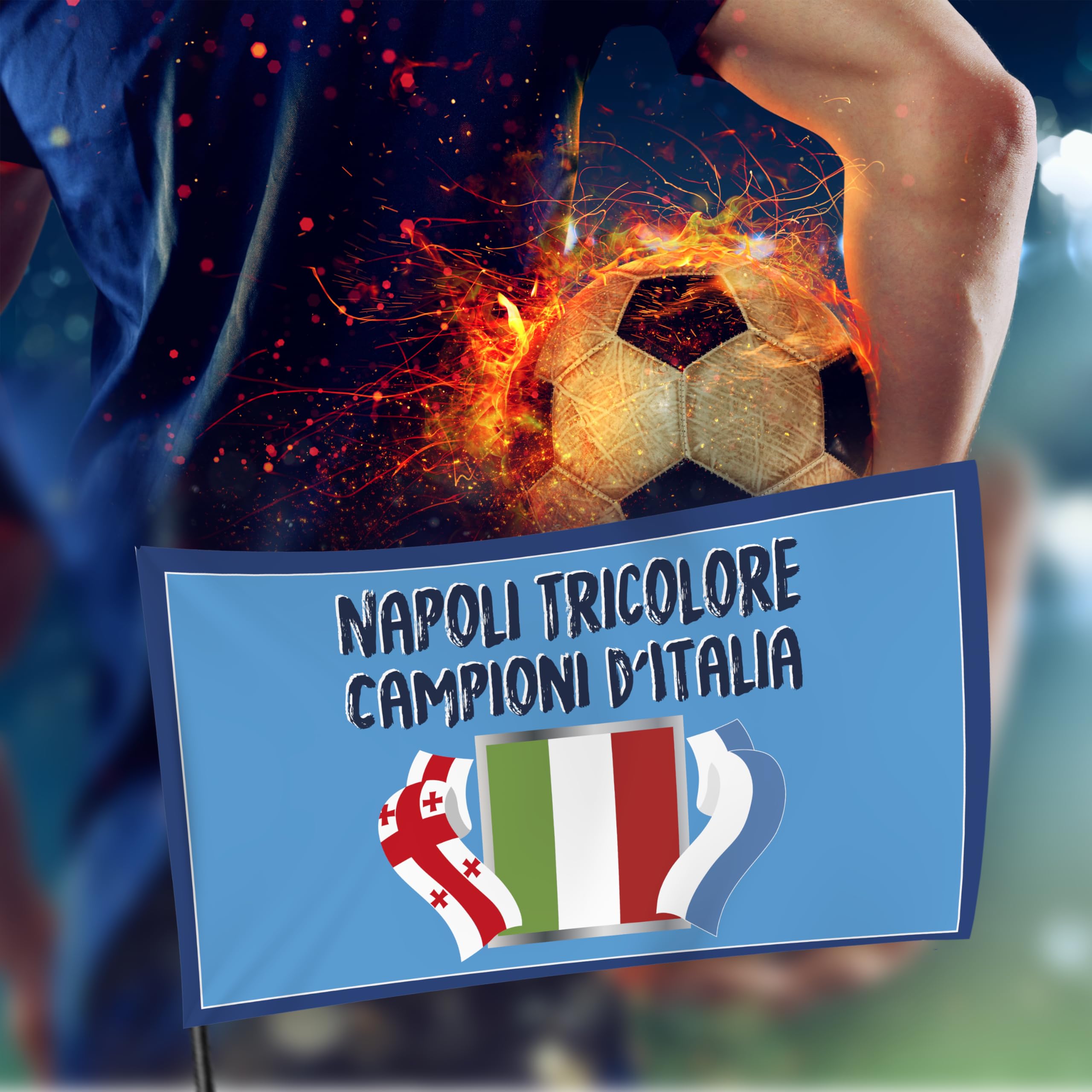 Bandiera Popolo di Napoli 2025 90x150 cm Gadget 4° Tricolore Regalo Tifoso Calcio