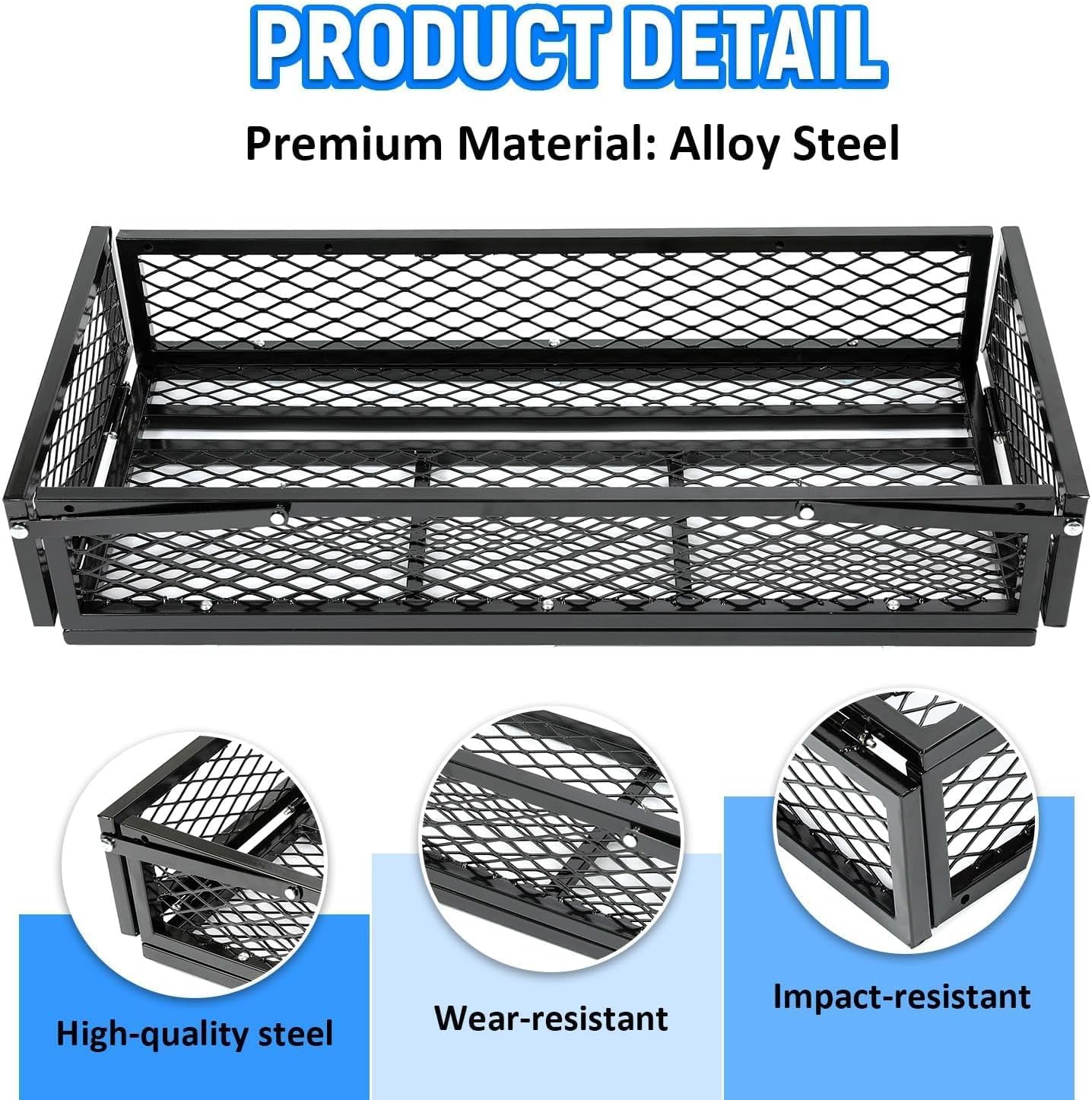 ECOTRIC Universal Front Cargo Basket,17.2" W x 37.2" L x 7.1" H, Compatible with UTV ATV Drop Storage Luggage Basket Mesh Rack Cargo