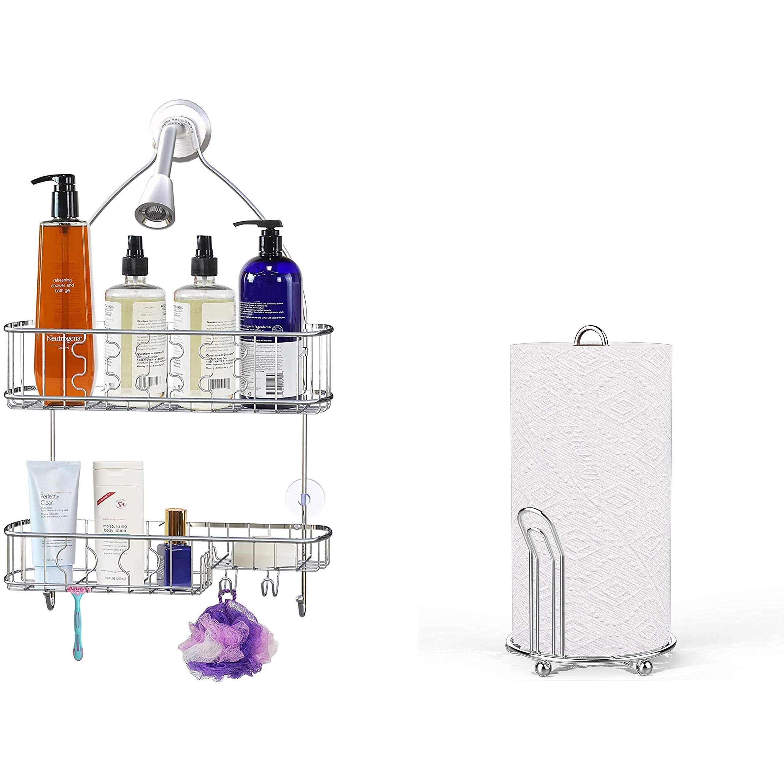 Simple Houseware Bathroom Hanging Shower Head Caddy Organizer Paper Towel Holder Chrome