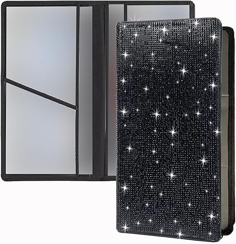 ERWUBA Soporte para documentos de registro y seguro de automóvil con diamantes de imitación, de cuero con purpurina, organizador de guanteras de