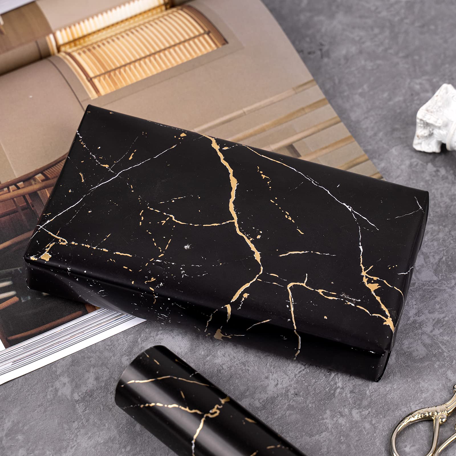 WRAPAHOLIC Rouleau De Papier Cadeau Réversible Noir Et Doré