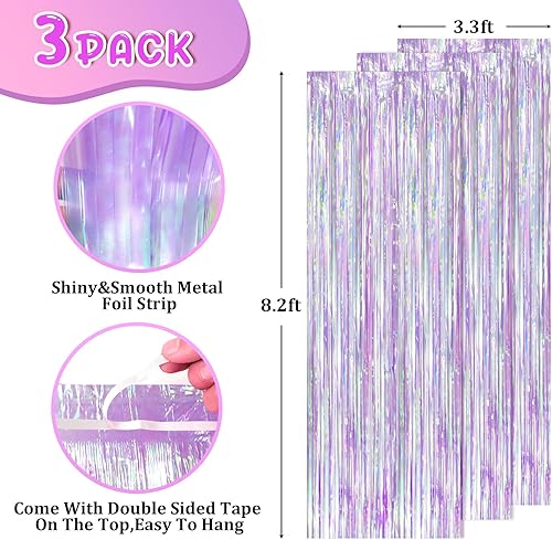 Miniatura 163 de Cortinas de fondo de flecos de papel de aluminio para fiestas, 3 piezas, 39.6 x 98.4 pulgadas, azul retro 48 Retro Azul,03 Rosa,04 Rosa