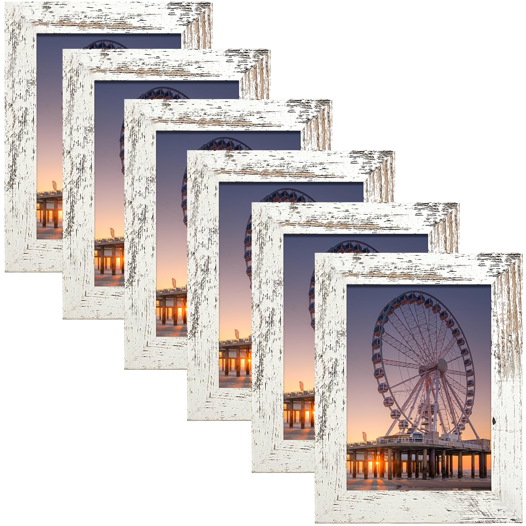 Photo 1 of BESCRCL 4x6 Picture Frame with Real Glass Set of 6, Distressed White Wooden Frame 4 x 6 for Wall or Tabletop