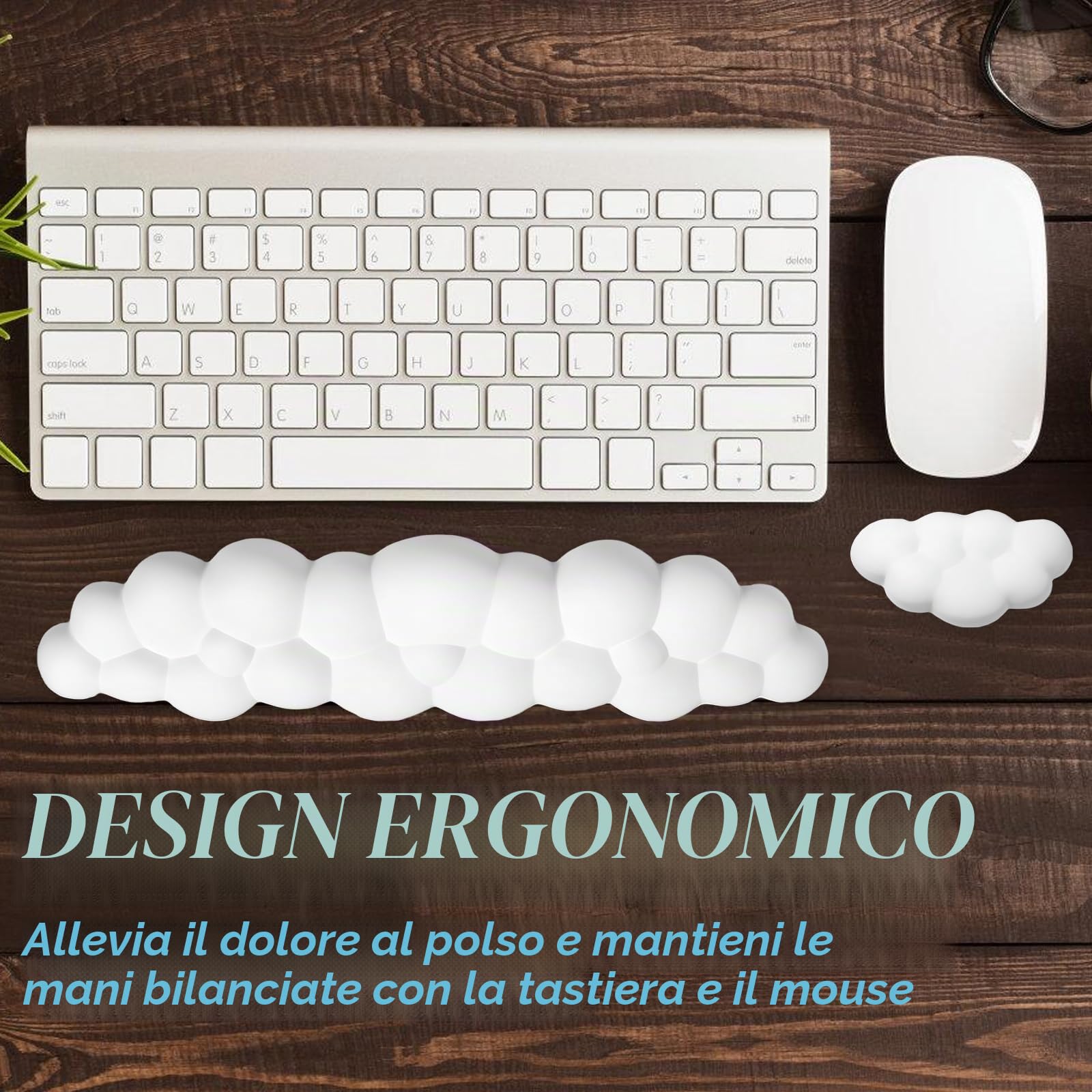 Nuvola Tastiera, Poggiapolsi Bianco Nuvola, Set Tastiera e Mouse con Poggiapolsi Ergonomico in Pelle PU Morbido Cloud
