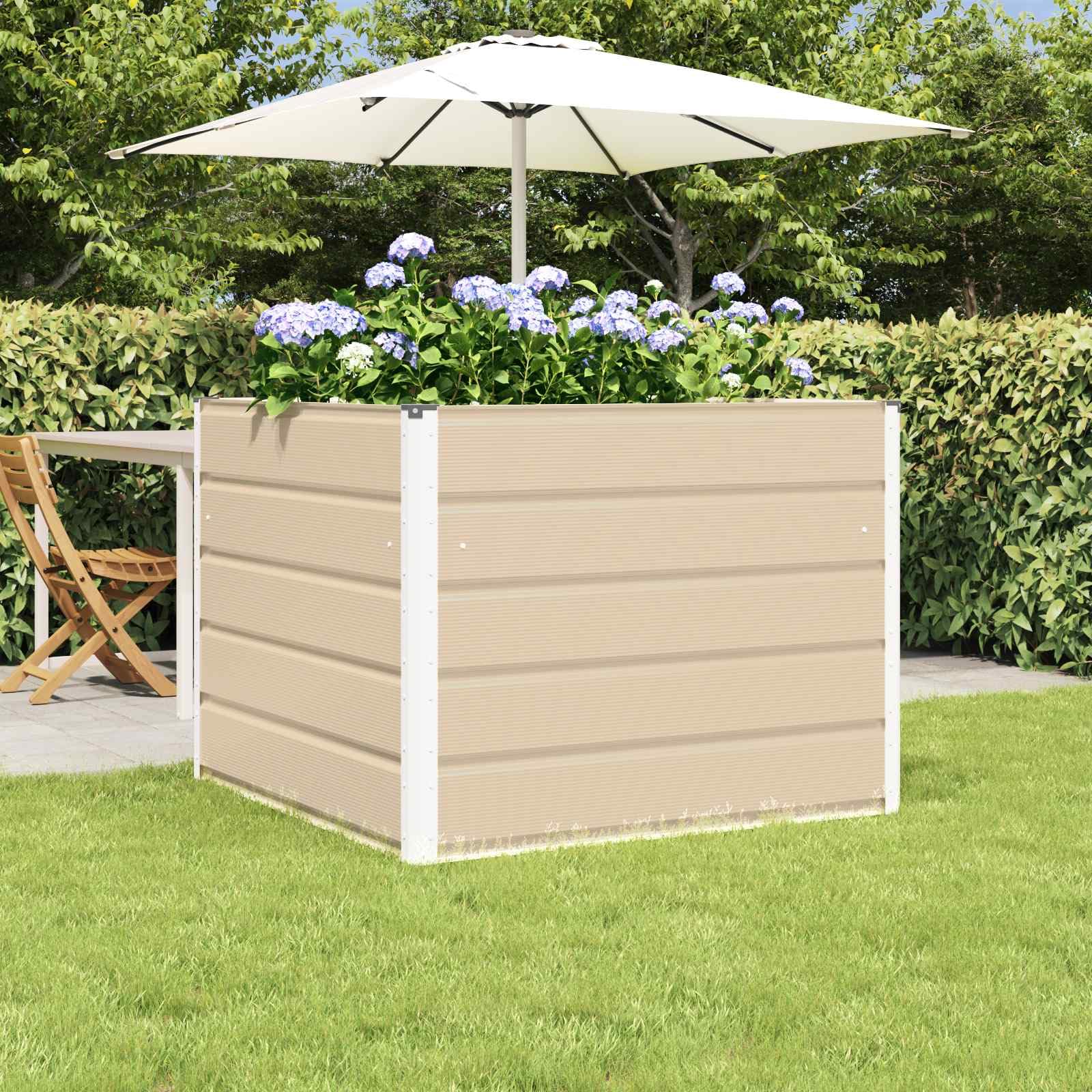 vidaXL Pflanzkübel Elfenbein 100 x 100 x 75 cm Stahl, Stylischer Garten- und Terrassenpflanzer, modernes Stahl-Design, robuste Deko, minimalistischer Pflanzenhalter