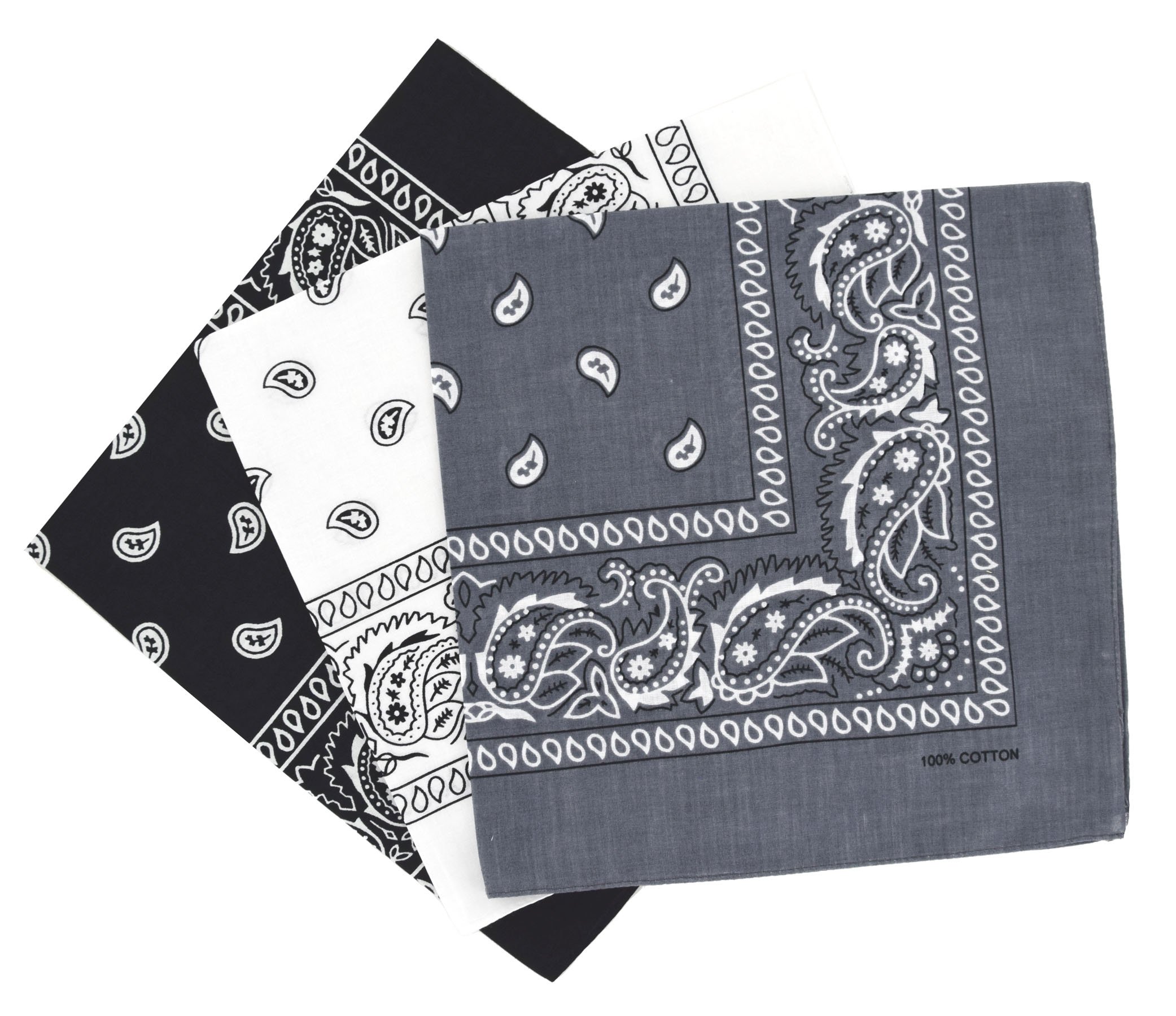Laciteinterdite Women's Schwarz,Weiß,Dunkelgrau Set Of 3 Paisley Bandanas For Men And 57 X 57 Cm - Multicolour - One Size
