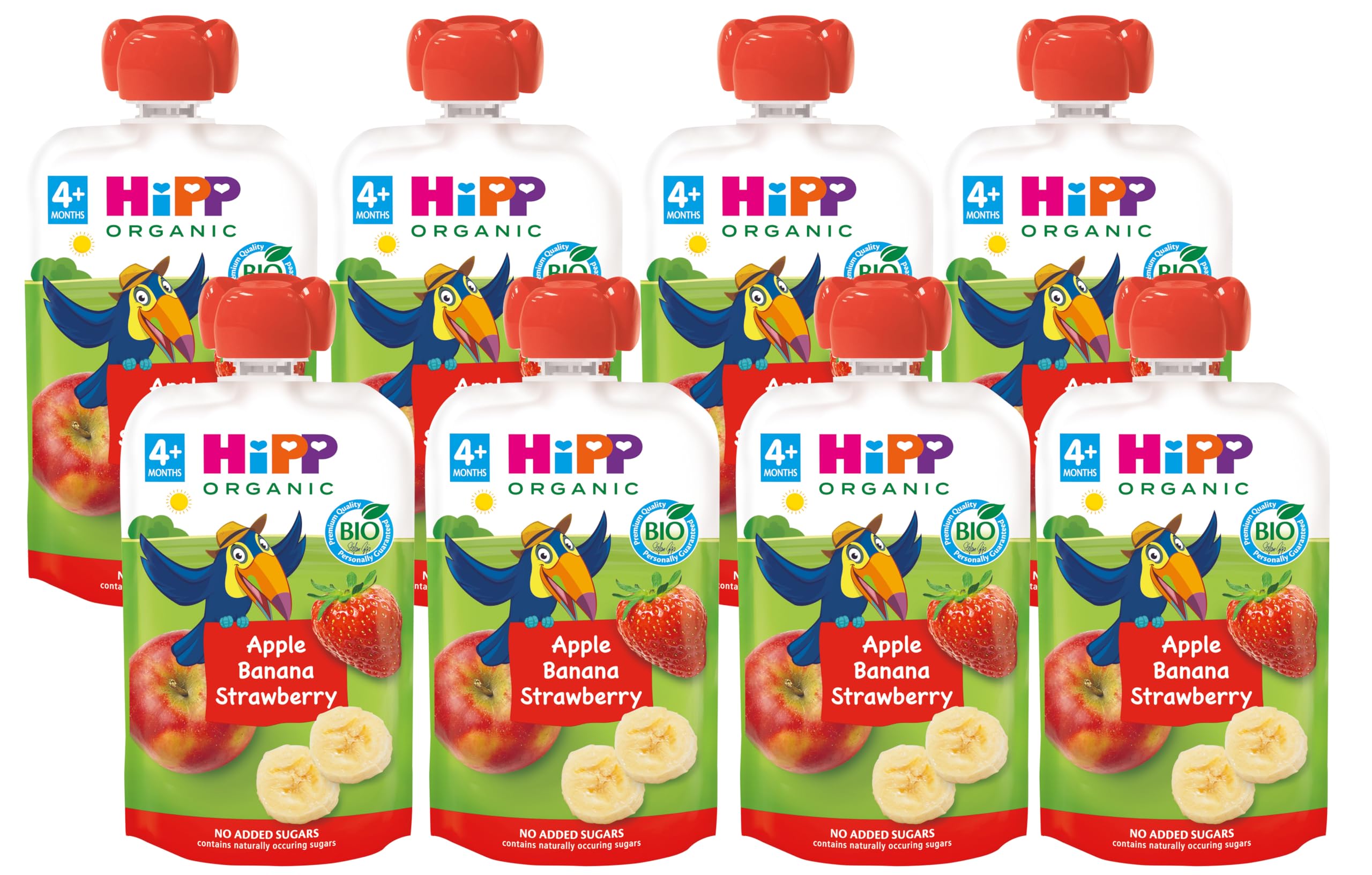 HiPP Biológico - Bolsita Multifrutas - 100% Fruta - Pouches de Manzana, Plátano y Fresa BIO - Pack 8 x 100g - Sin Azúcar Añadido - Apto Para Bebés A Partir de los 4 Meses