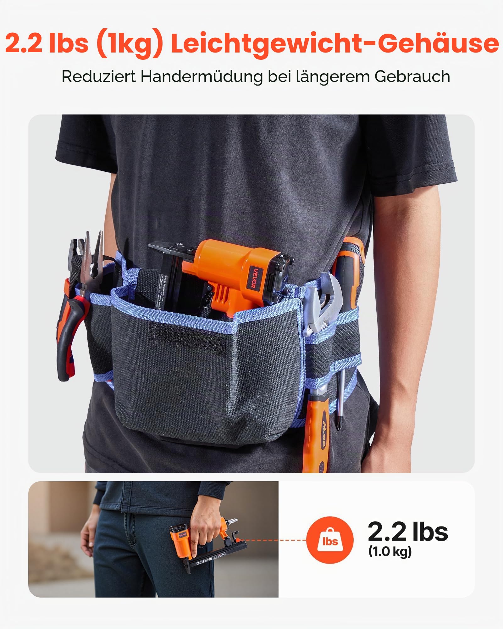 VEVOR Druckluftnagler, Drucklufttacker für Feindrahtklammern der Serie 71, 9,1 mm Krone, 4–16 mm Länge, 70–110 PSI, Druckluft Nagelpistole für Holzarbeiten, Polsterarbeiten, Heimwerkerprojekte