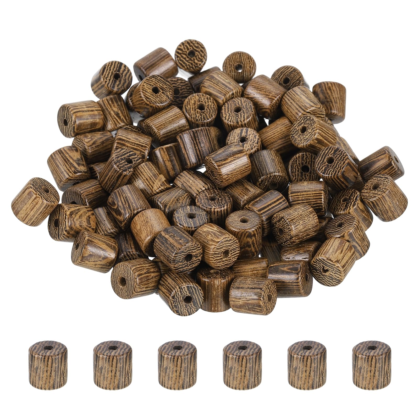 sourcing map 100pcs Cylinder Wooden Beads, 8x8mm Small Wood Beads for DIY Crafts, Bracelet, Wristlet, Necklace, Jewelry Making, Khaki Brown