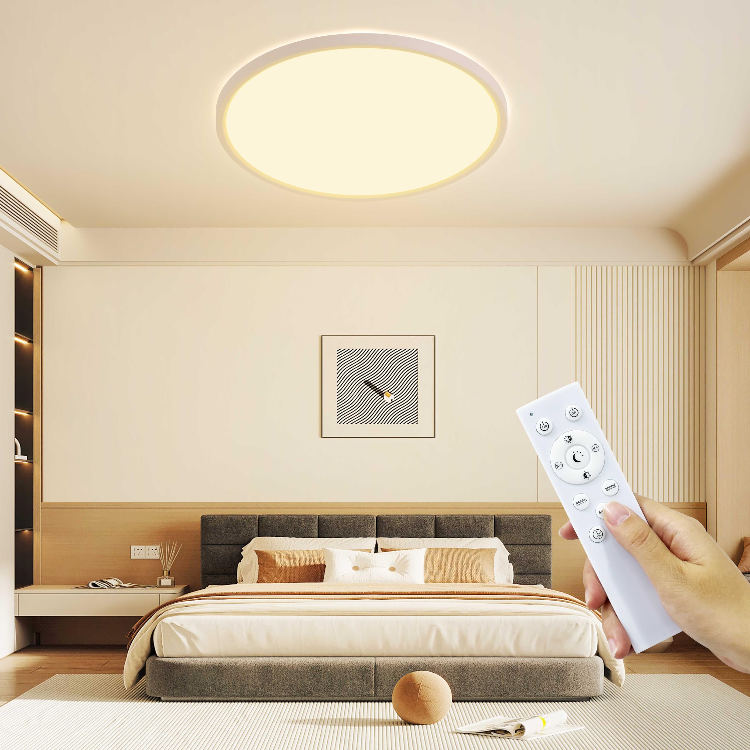 KIWIVIC LED Deckenleuchte Dimmbar, 24W Deckenlampe 3000K-6500K mit Hinterleuchtung, Ultra Dünn Deckenleuchte Flach für Flur Badezimmer Balkon Küche Keller Ø29cm, Weiß