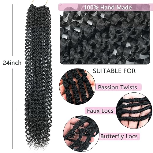 Miniatura 4 de Cabello Passion Twist de 24 pulgadas, 8 paquetes de cabello Passion Twist de ganchillo para mujeres, cabello trenzado largo bohemio con rizos de