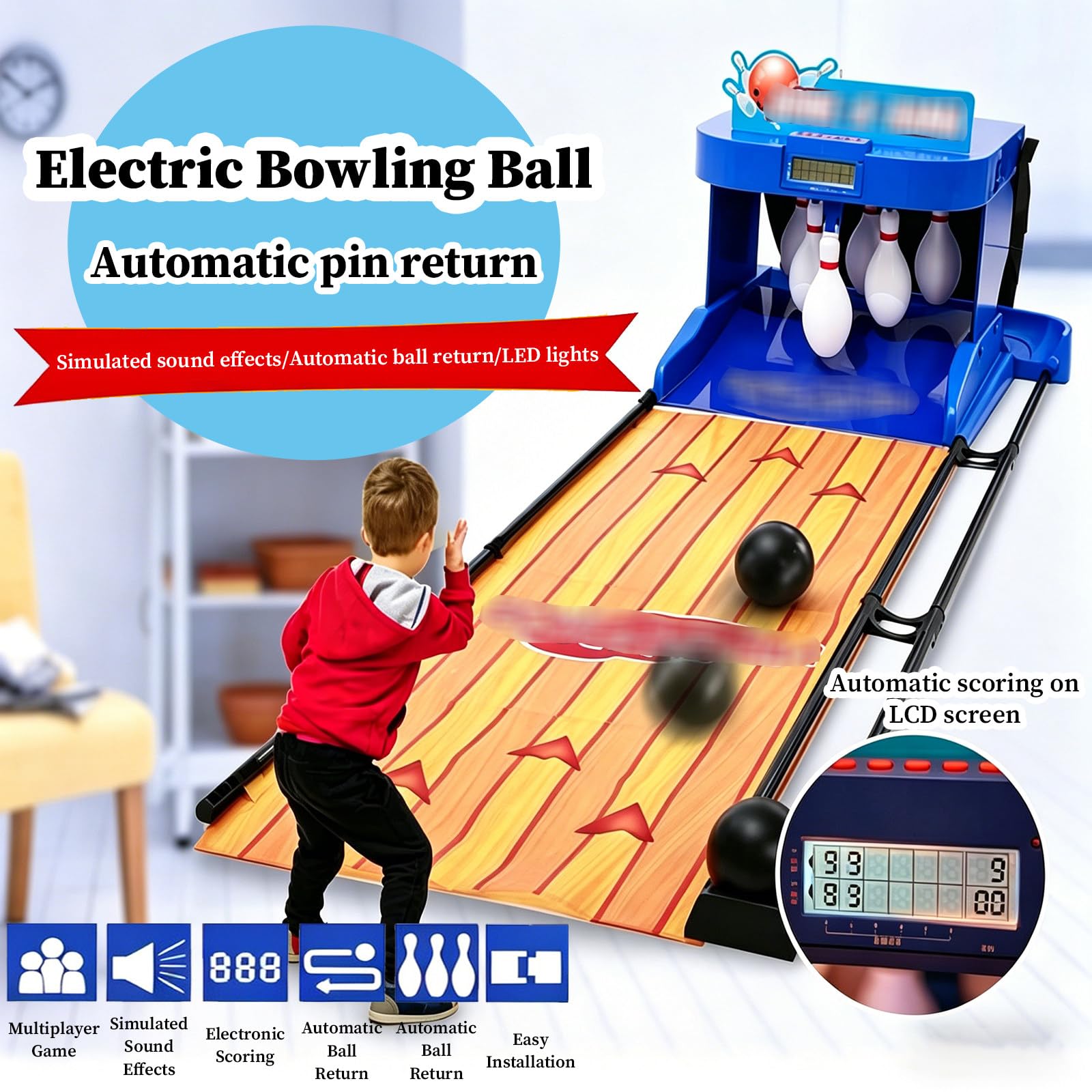Juego de Bolos Interactivo para niños, Bolos para casa, Juego de Bolos electrónico para niños, iluminación y simulación de Efectos de Sonido para niños y Adultos 3.5M