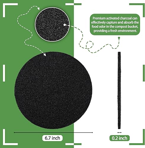 Miniatura 7 de MyLifeUNIT Paquete de 16 filtros de carbón para compost de cocina, filtro de repuesto de cubo de abono (6.7 pulgadas)
