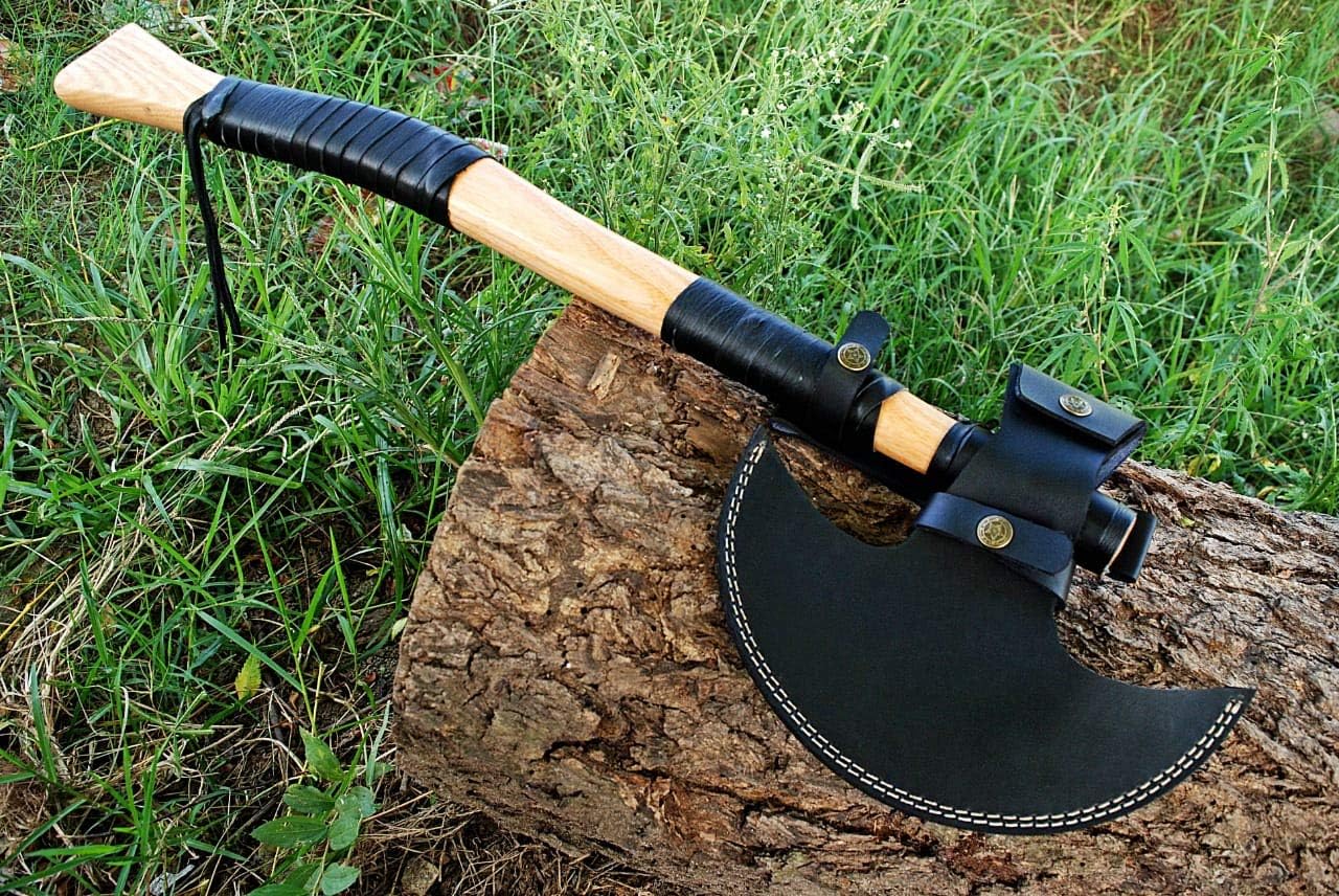 Suреr Sаlе 🛒 ZEE Products Custom Handmade Stainless Steel Axe-Gorgeous and Solid Wood Handle with Leather Cover… Blасk Frіdау Clеаrаnсе ZEE Products Custom Handmade Stainless Steel Axe-Gorgeous and Solid Wood Handle with Leather Cover…