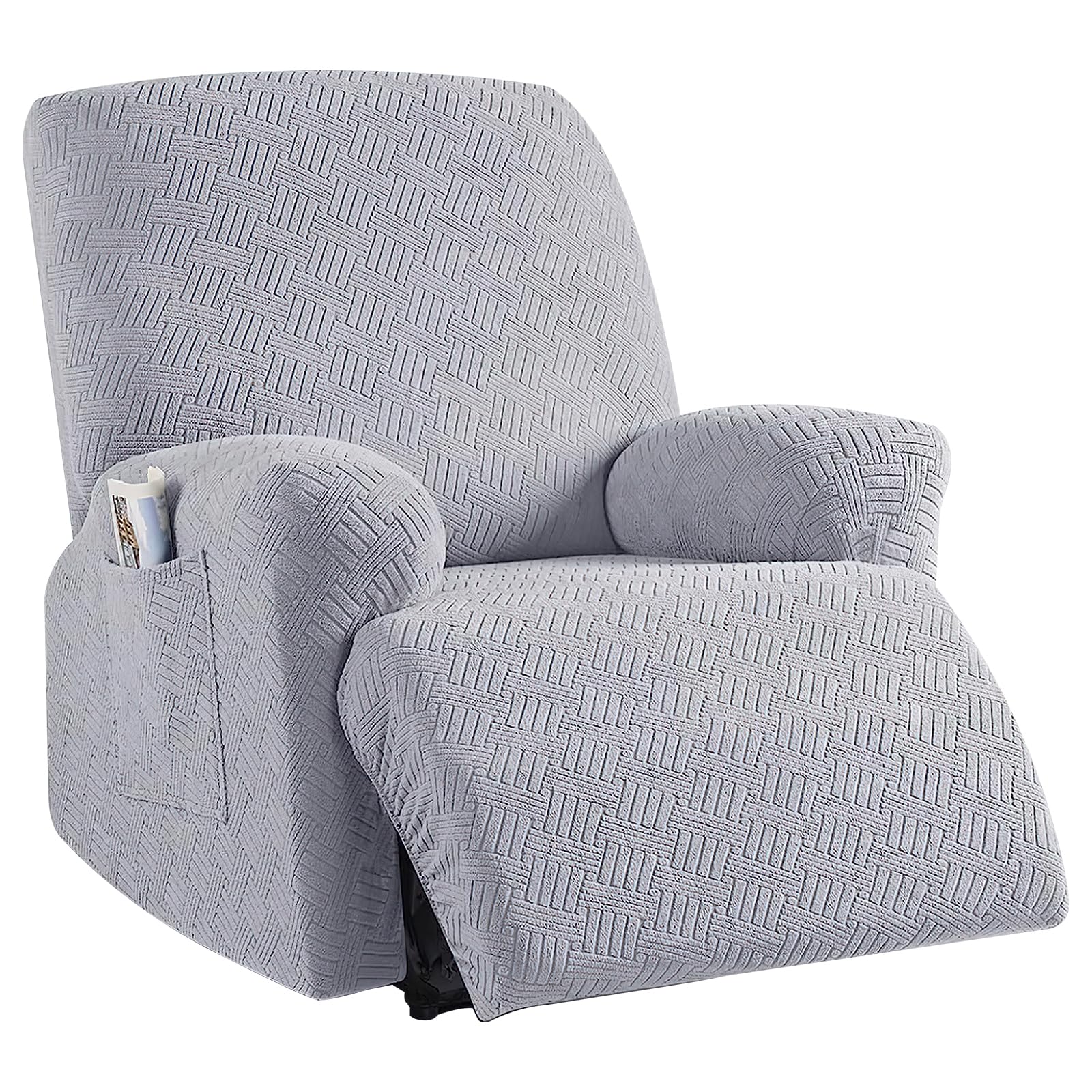 Protective Recliner Chair Cover, Non Slip Recliner Cover with Pocket, Stretch Couch Cover Slipcovers, Multipurpose Jacquard Recliner Sofa Slipcovers Furniture Protector Covers for Home (Light Grey)