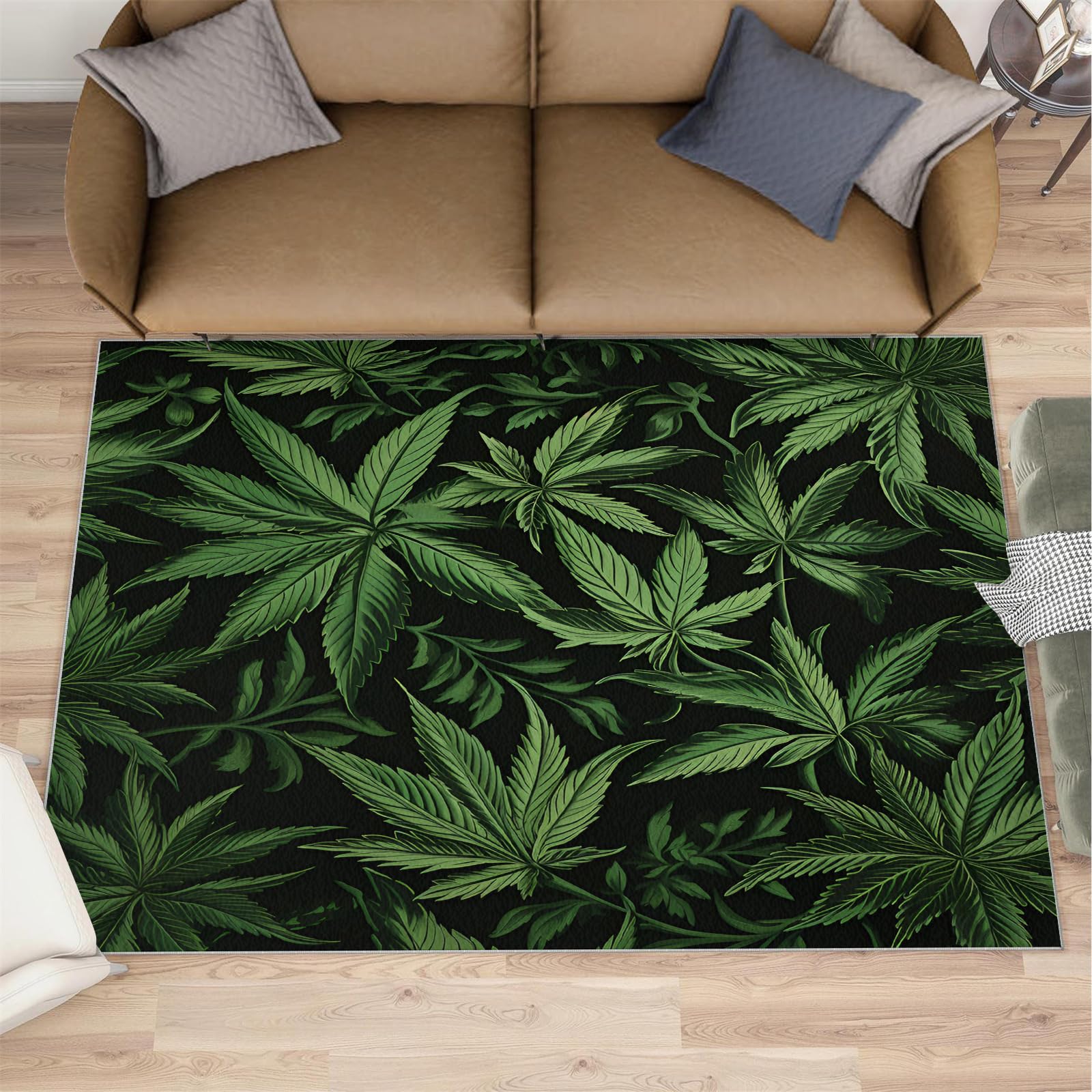 Cannabis Leaf Area Rug 160x230cm Weed Leaf Rug, Cannabis Leafs Rugs for Living Room, Indoor Non-Slip Rugs, Machine Washable Carpet for Floor Decor