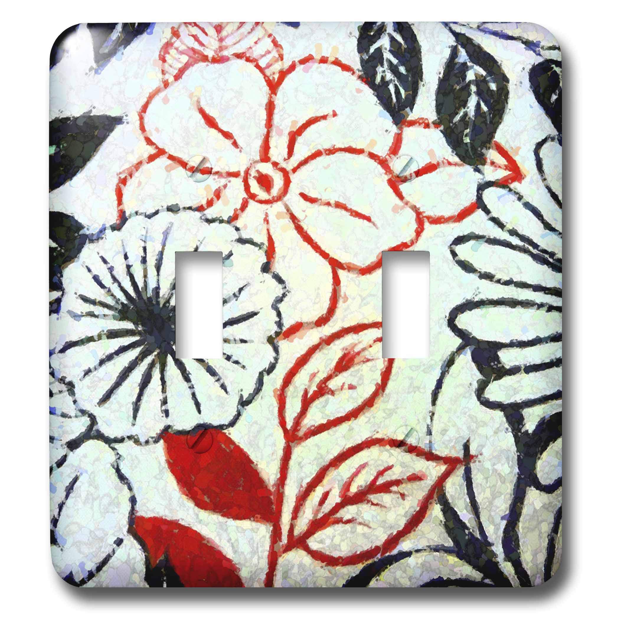 Interrupteur à baïonnette déco mosaïque floral rouge noir blanc 3dRose LSP_35170_2