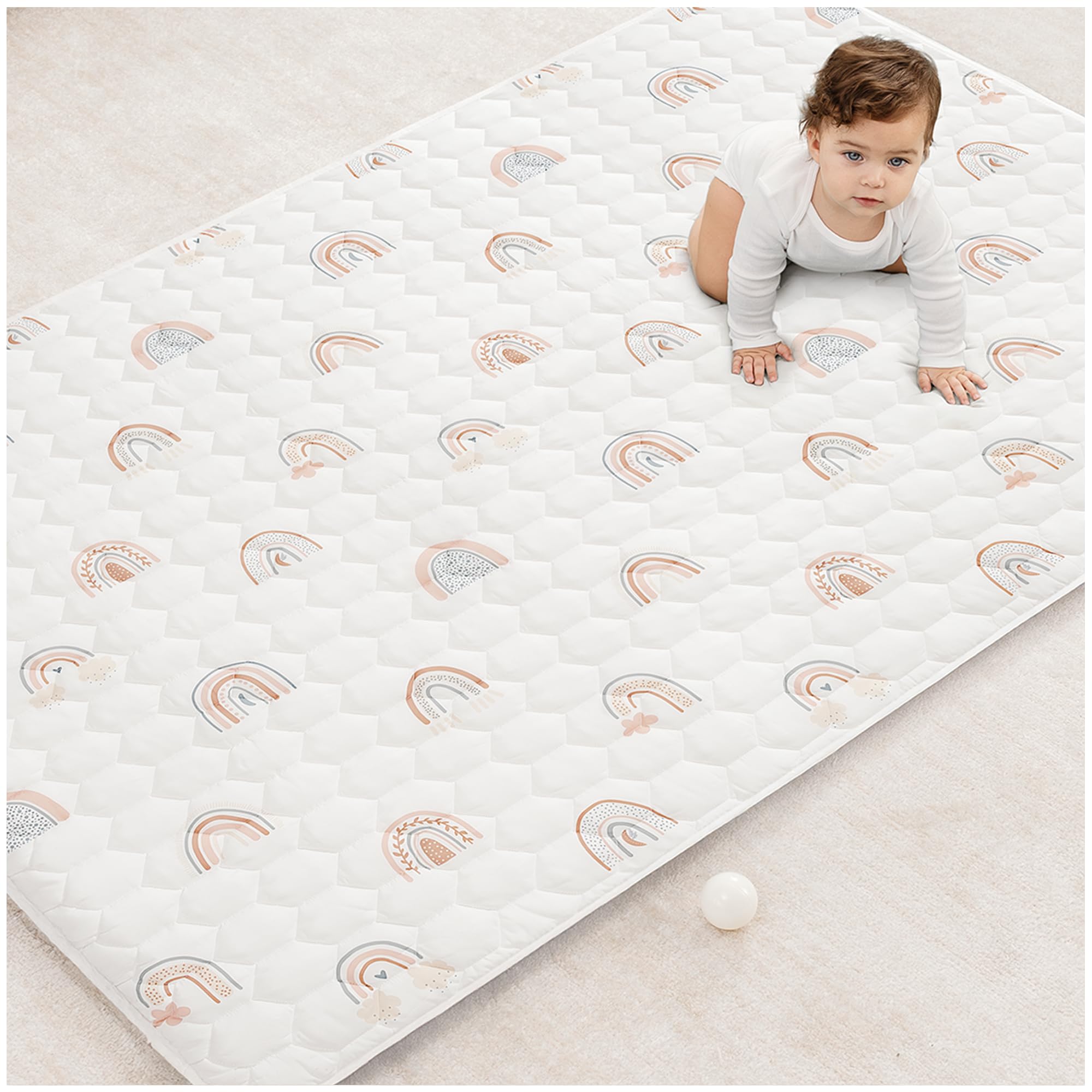 Comfy Cubs Rectangle Kids Play Mat - Medium 48 x 72 inches Soft Quilted Baby Floor Mat with Non-Slip Bottom - Plush Design for Toddlers Playtime -
