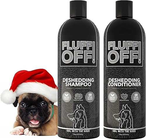 Fluff Off! by Girl With The Dogs, Natural Deshedding Dog & Cat Shampoo and Conditioner, 16 oz Bundle