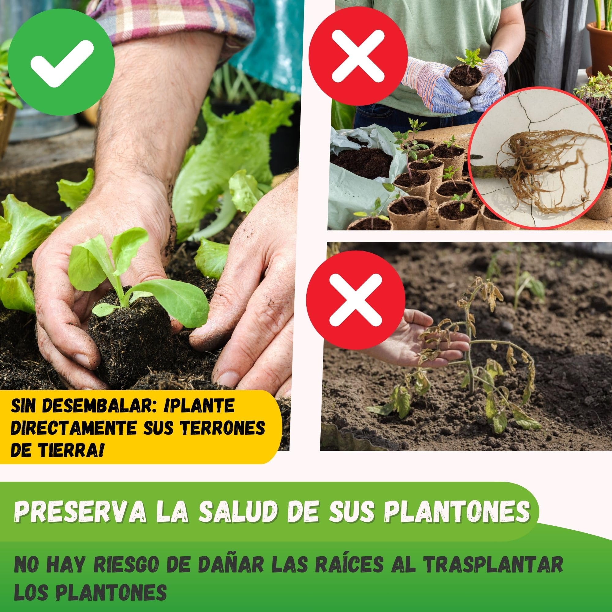 Jarden® Bloqueador de Suelo Manual Profesional – 4 Bloques de 5x5 cm – Prensador de Terrones de Acero Inoxidable para Semilleros, Siembra y Esquejes