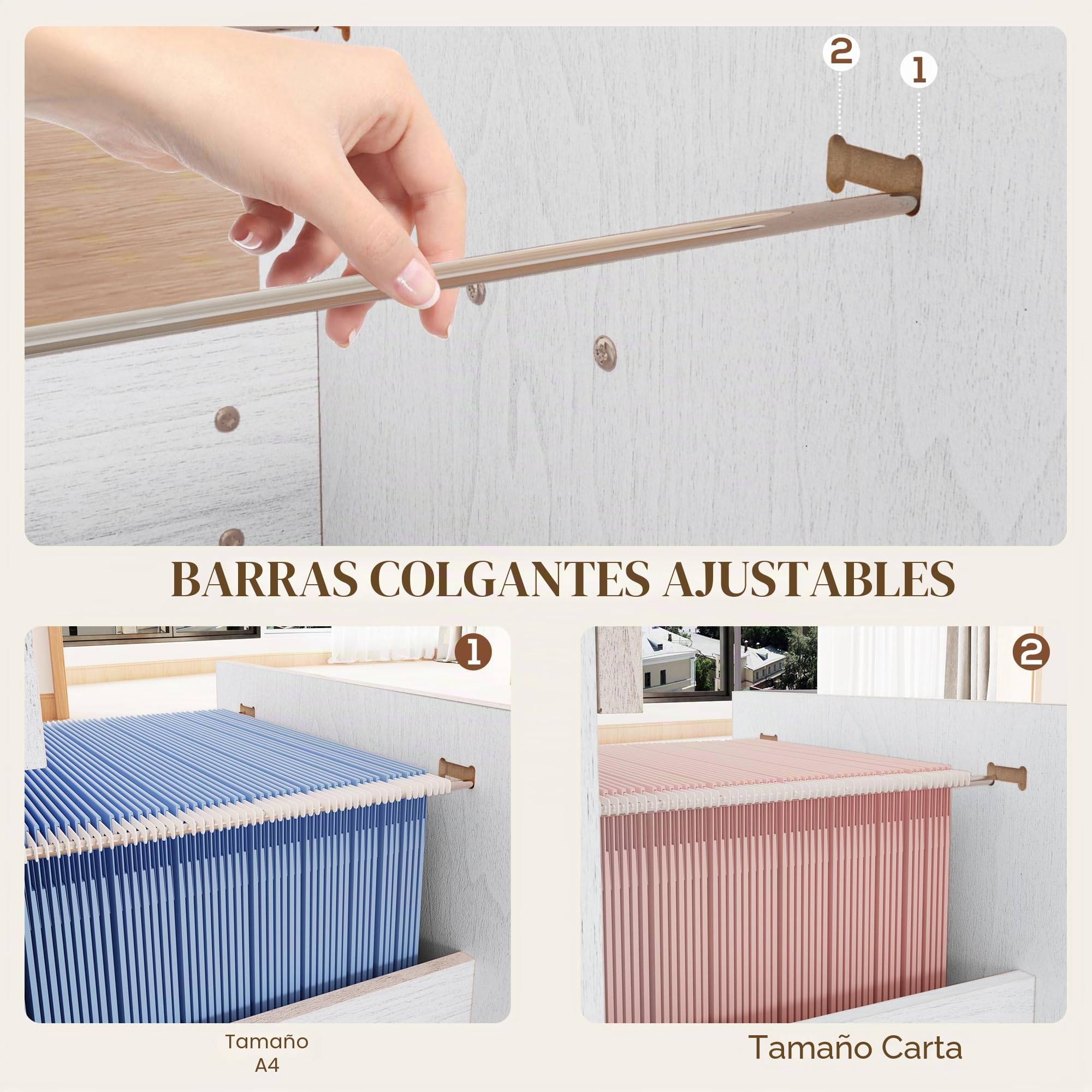 HOMCOM Archivo, 4 cajones, archivador vertical, efecto madera de fresno