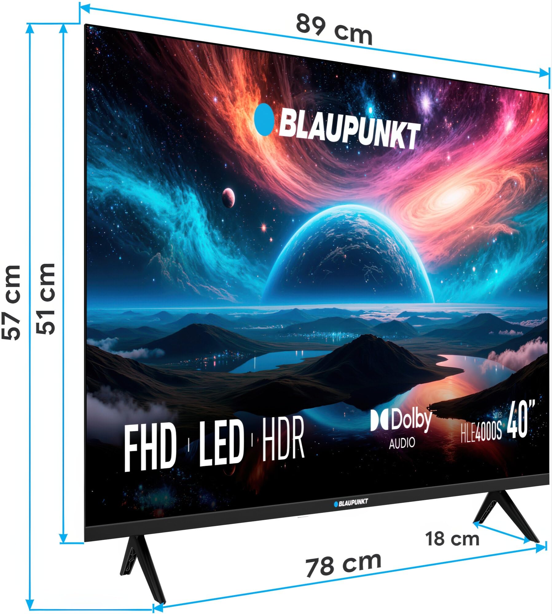 BLAUPUNKT TV 40" Full HD LED, Negro | Dolby Audio, 2×HDMI, USB, Sintonizador DVB-T/T2/C/S/S2, 40HLE4000S