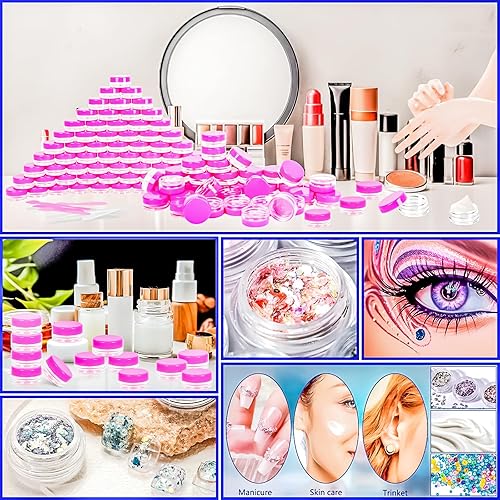 Miniatura 4 de MotBach 100 recipientes de plástico vacíos de 0.11 oz con tapas, pequeños recipientes de muestra de maquillaje, tarros pequeños de cosméticos