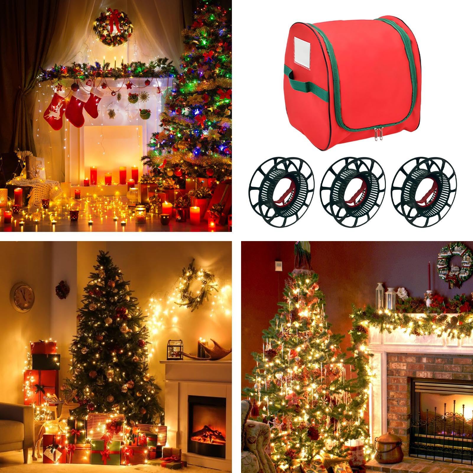 Conservazione delle di Natale | Organizer 'albero di Natale con 3 bobine, scatola portaoggetti con maniglie rinforzate per casa, garage, soggiorno, viaggi all'aperto