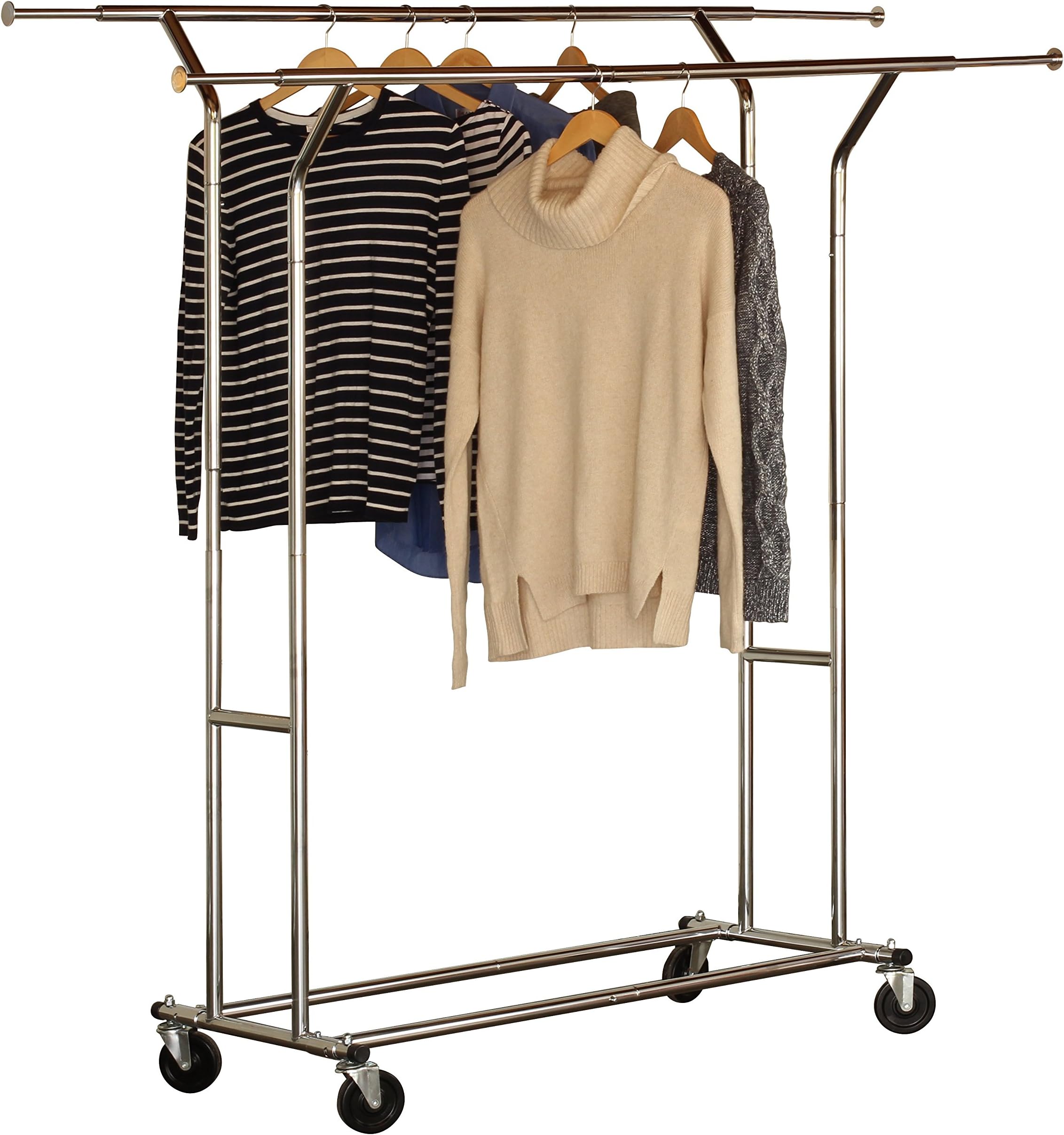 DecoBros Supreme Commercial Grade Double Rail Garment Rolling Rack, Chrome Finish