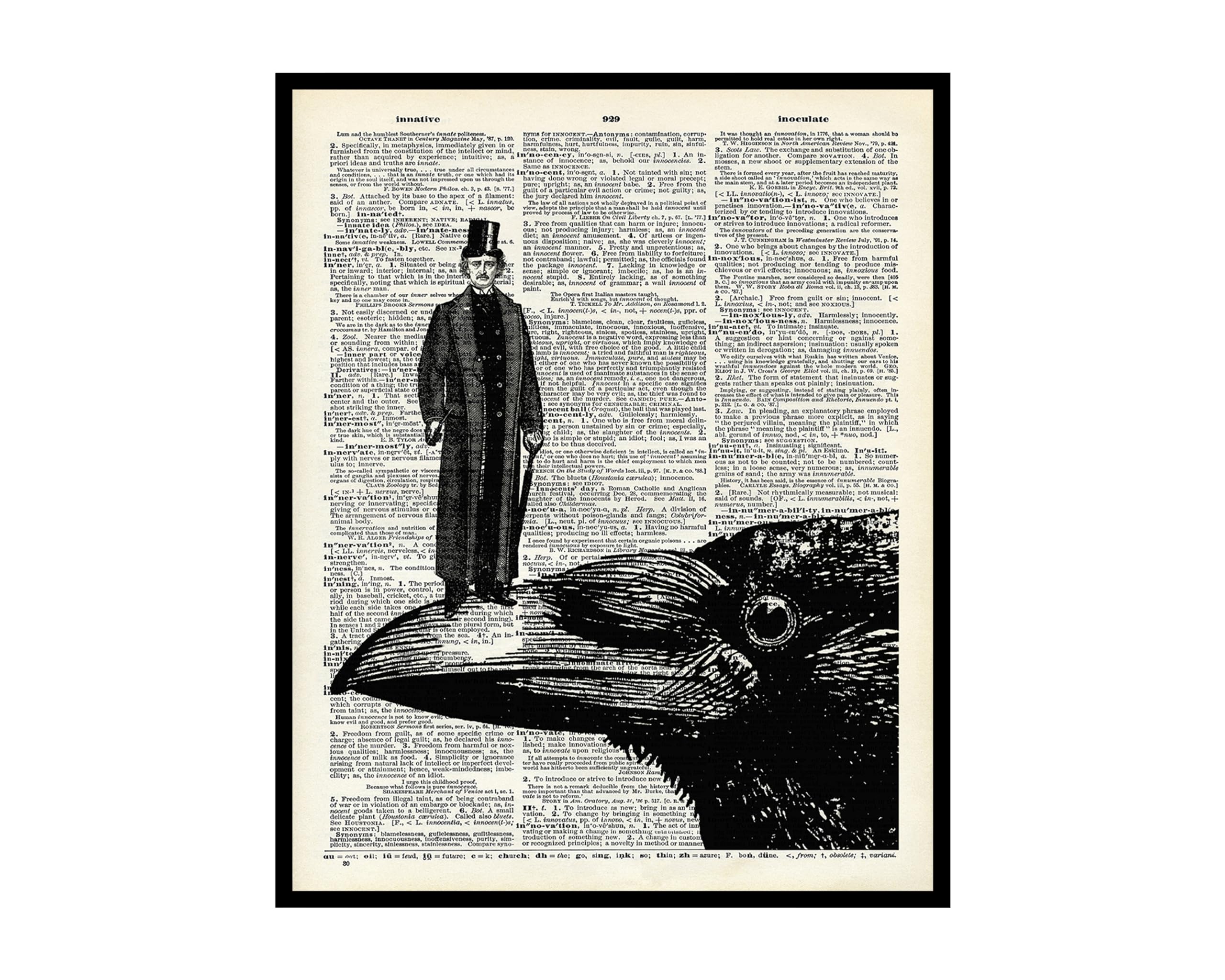 Poster Master Dictionary Art Poster - Edgar Allan Poe Print - Nevermore Art - Raven Art - Bird Art - Gift for Men & Women - Decor for Office, Dorm, Bedroom or Living Room - 8x10 UNFRAMED Wall Art