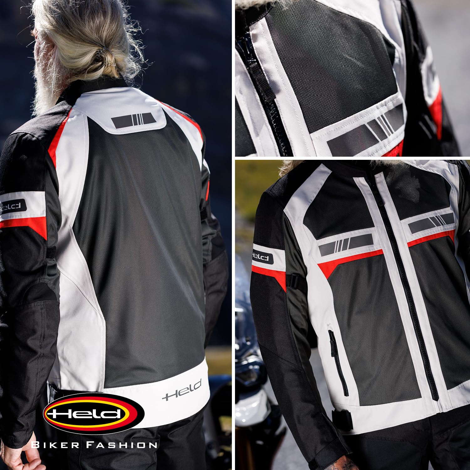 Held Tropic 4 Top Sommer Motorrad Jacke Damen - Sportliche und Luftige Mesh Sommerjacke - Leichte Motorradjacke mit Protektoren D3o Ghost Level 1 - CE Schutzklasse A, Grau, Größe 3XL