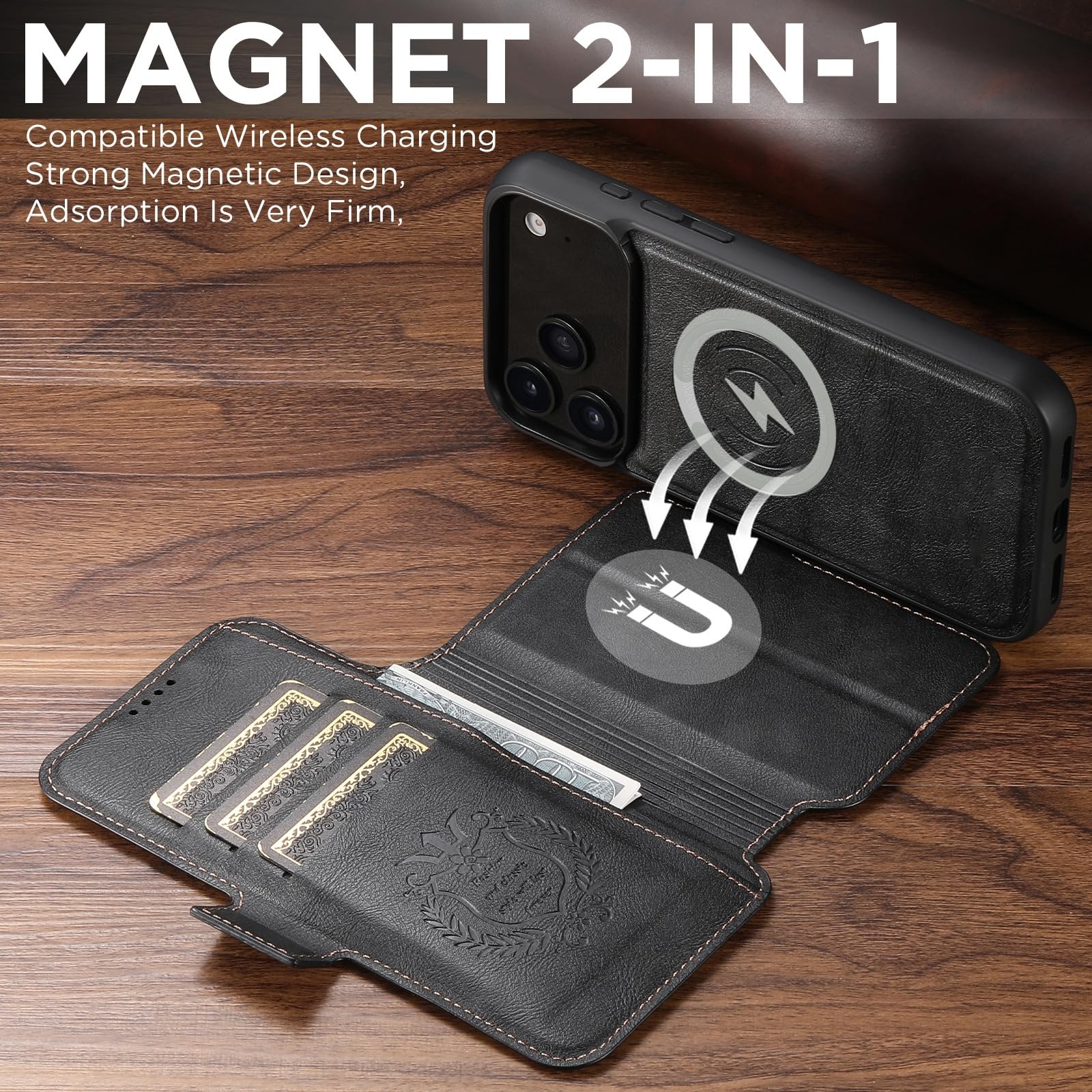 Étui Portefeuille Pour Iphone 18 Pro Max/18 Pro, Magnétique Amovible Rabat