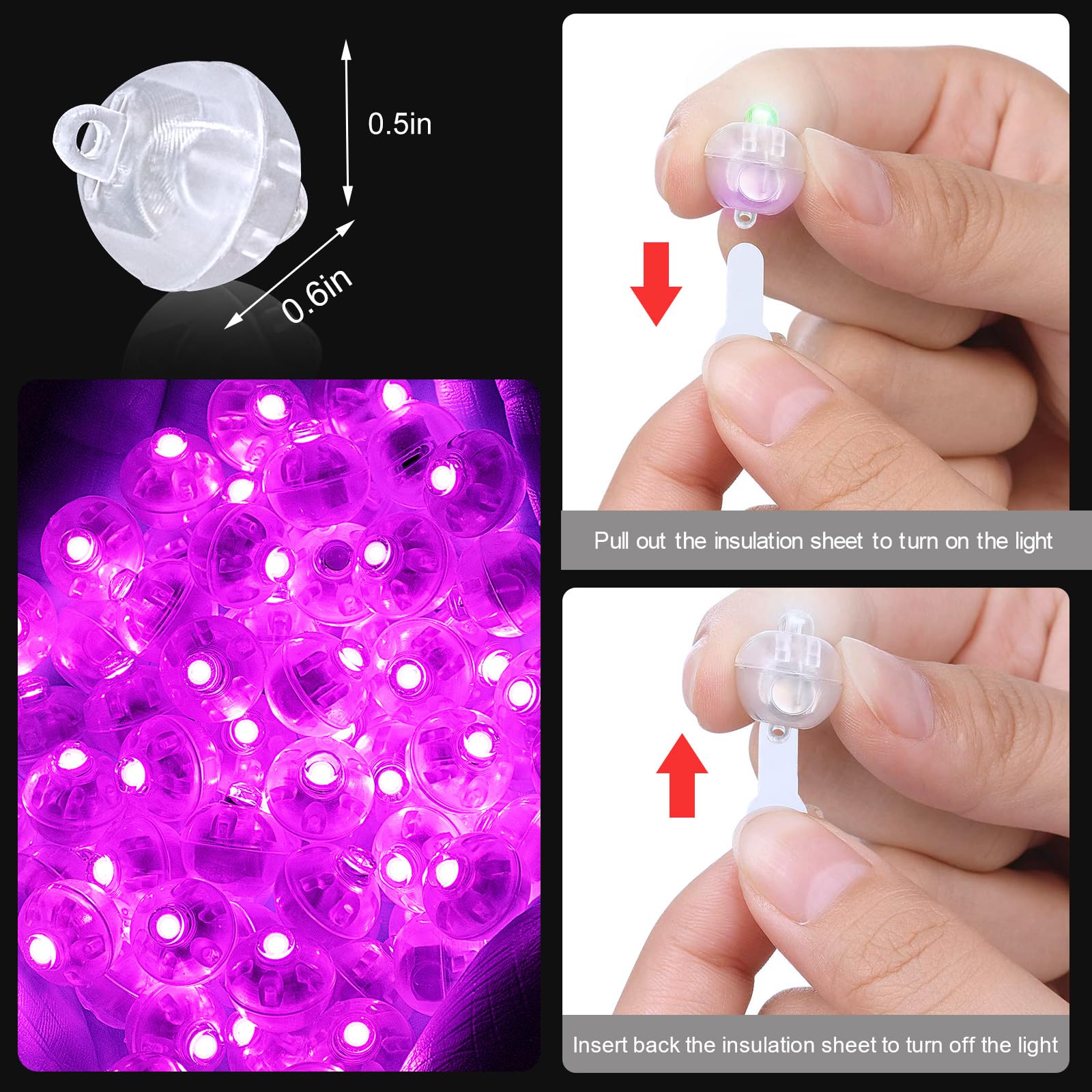 pozzolanas 50PCs Mini Led Lights with Hook, Waterproof Round Tiny Led Light for Party Decorations Neon Light for Birthday Party and Wedding Decoration, Pink