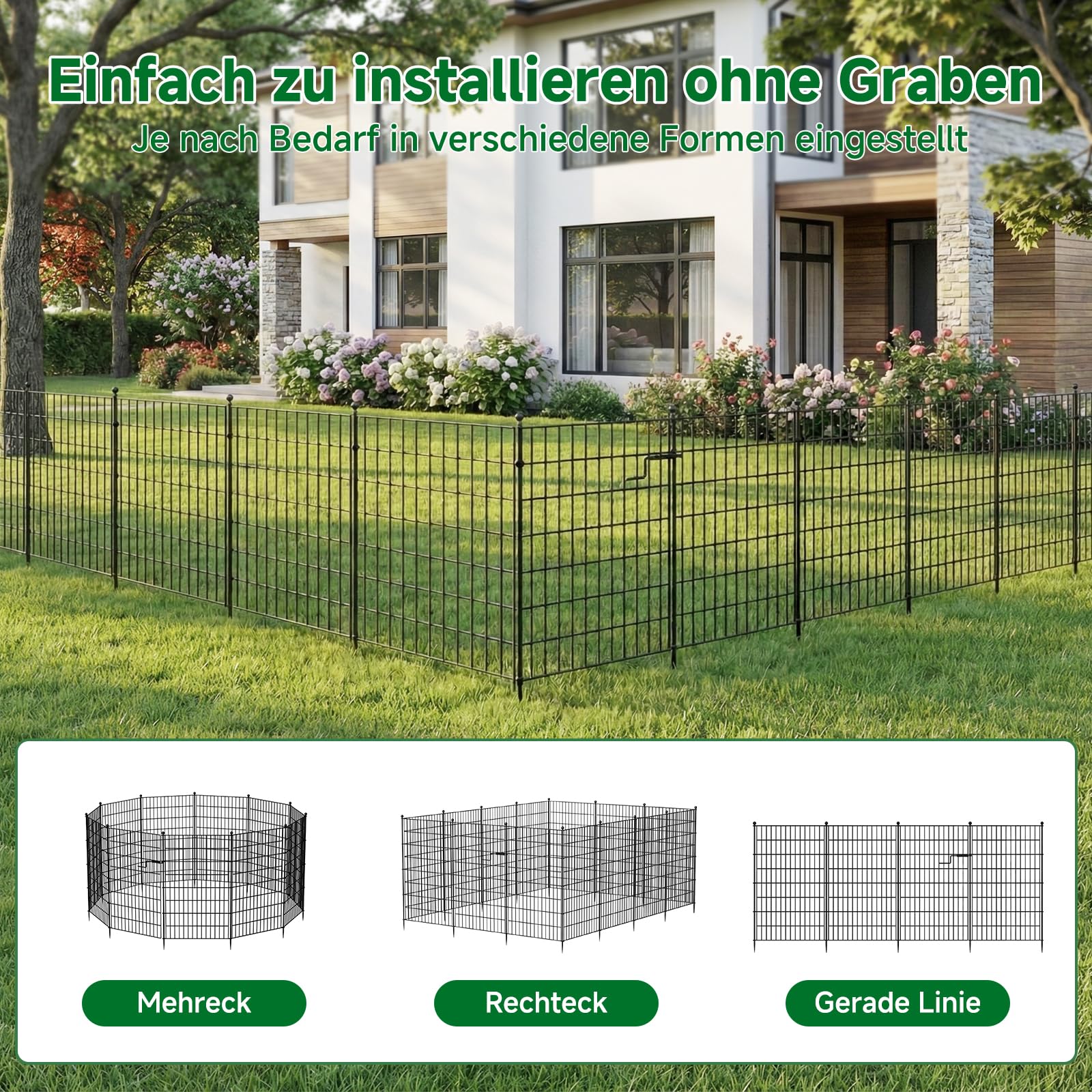 SUNYRISY 13 Panels Metall Gartenzaun Steckzaun 100cm H | 8,5 m L Hundezaun Mit Tür, Hühnerzaun Mobiler Zaun für Haustier, Tierbarriere, Bordüre für Hof, Terrasse, Keine Graben