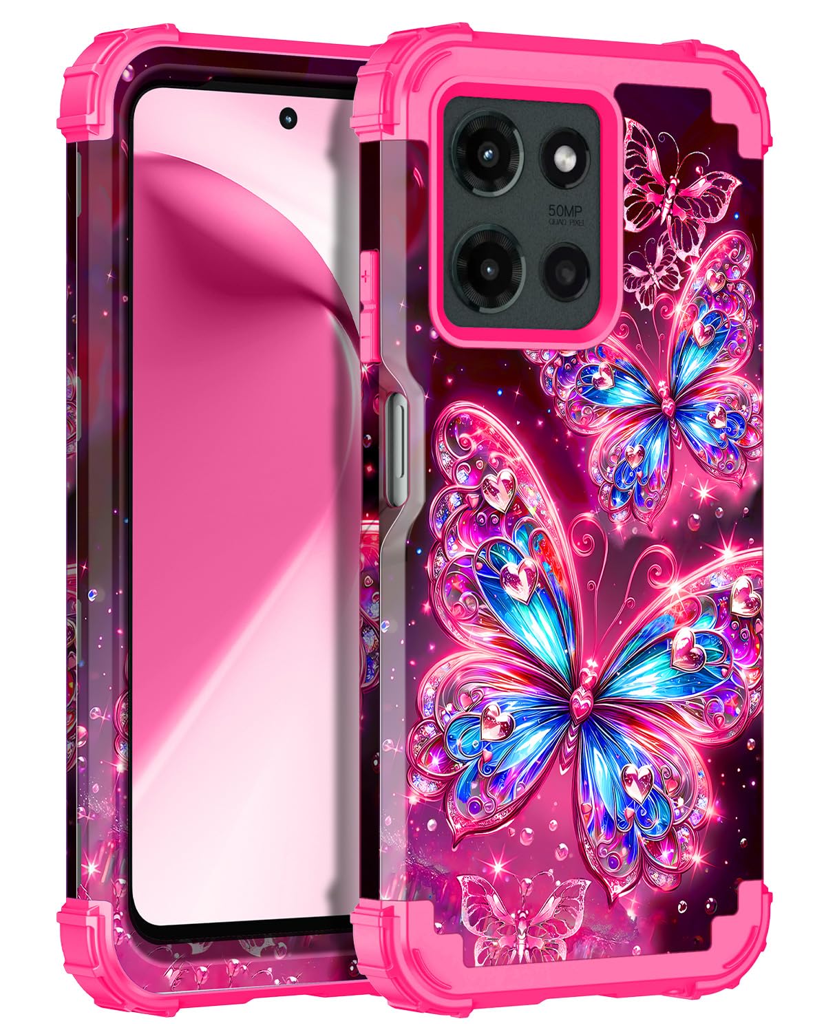 Miqala for Moto G 5G 2025 Case,Glow in The Dark Three Layer Heavy Duty Shockproof Full Body Protection Hard Plastic Bumper+Soft Silicone Protective