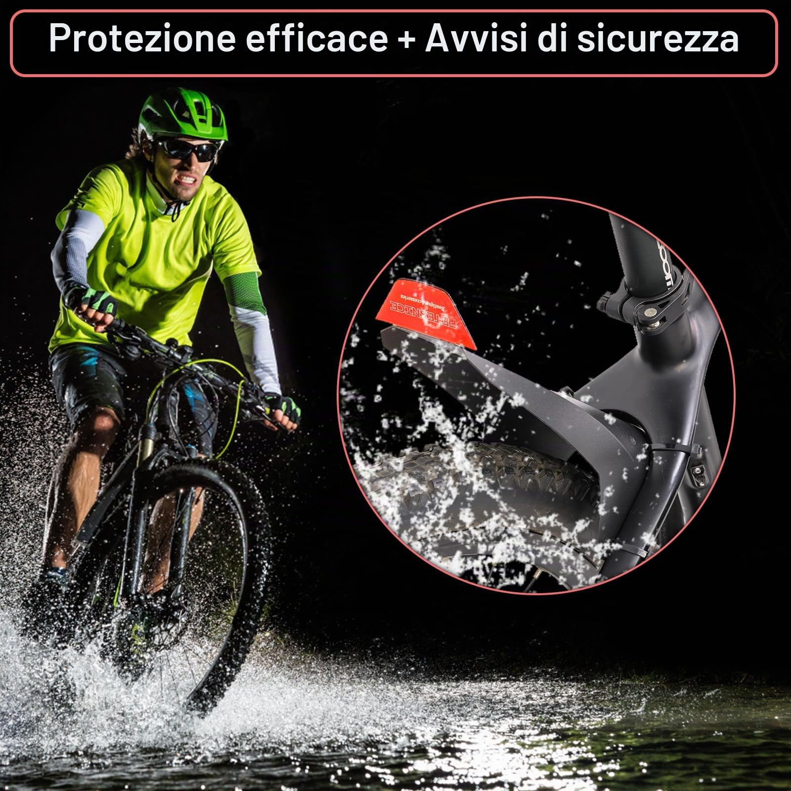 FETESNICE 2 pezzi parafanghi per mountain bike con adesivi riflettenti, parafanghi anteriori e posteriori per ruote da 20" a 29", leggeri e resistenti per mountain bike, e-bike, gravel bike e fatbike.