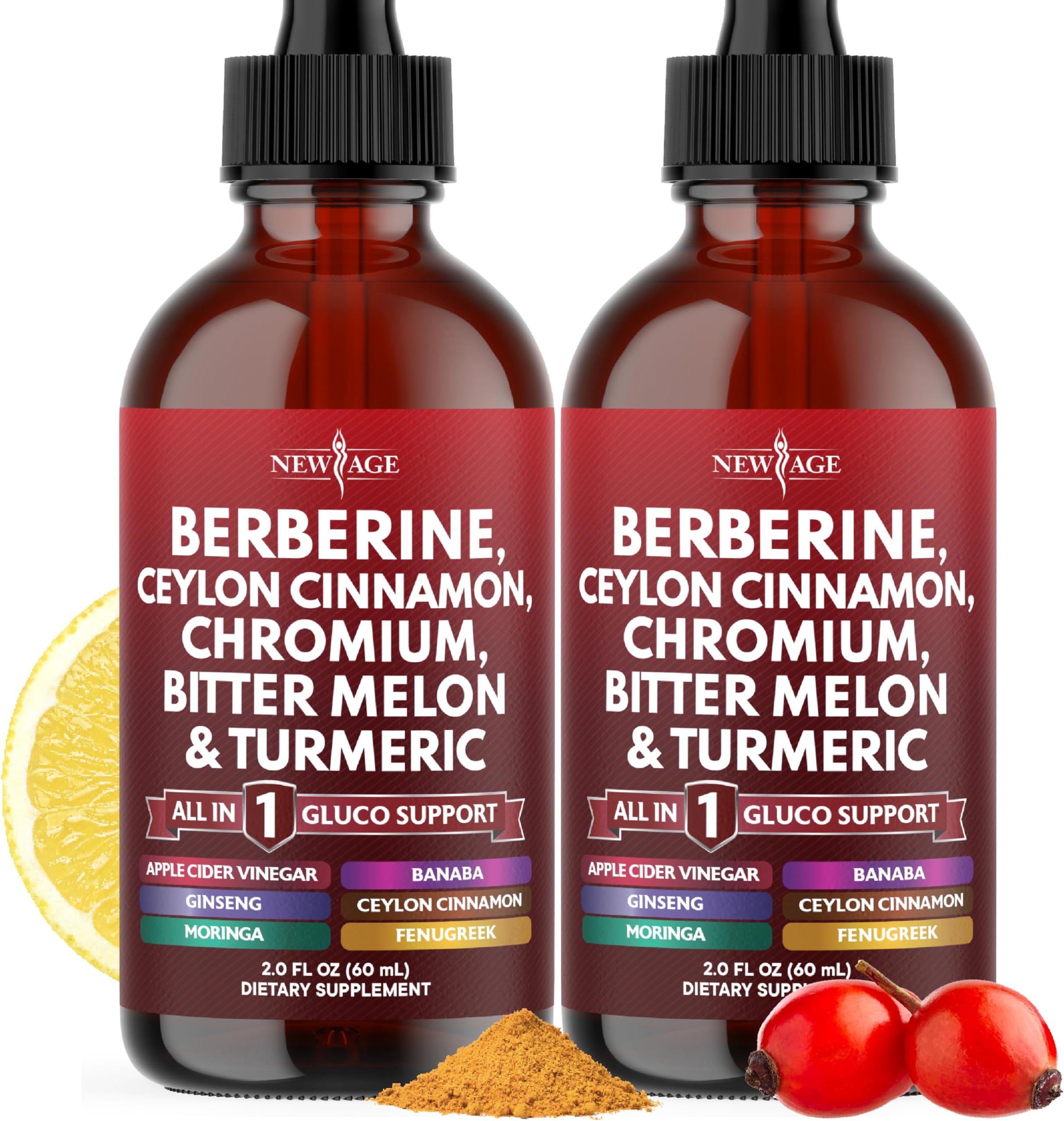 Berberine with Ceylon Cinnamon Supplement Liquid Drops + Bitter Melon Extract, Glucomannan, Gymnema, Chromium, Turmeric, Panax Ginseng, Moringa- 4 OZ
