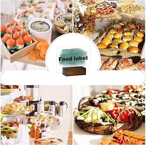 Miniatura 7 de Letreros acrílicos para mesa de postre de boda, paquete de 10 unidades de acrílico rectangulares con soporte de madera, letrero acrílico