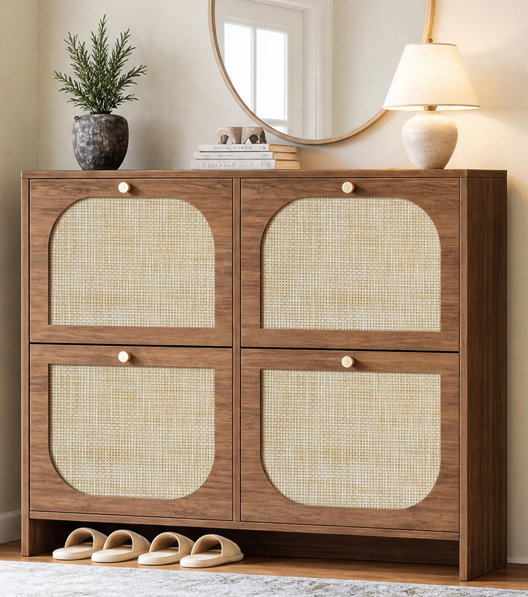 Photo 1 of Nicetree Arched Rattan Shoe Cabinet - Caramel