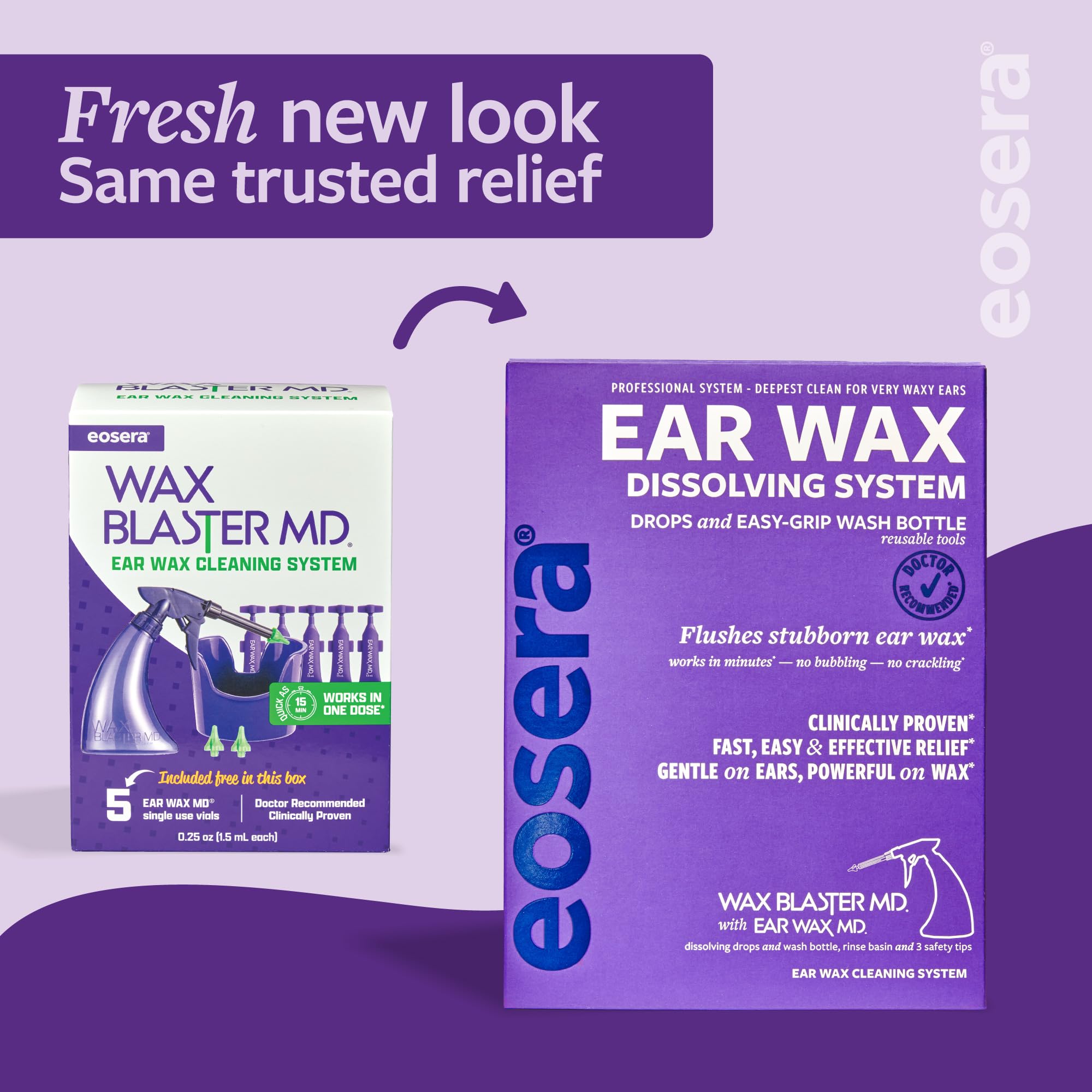 eosera Wax Blaster MD - Ohrenschmalz-Reinigungssystem | Einweg-Fläschchen, 5 Stück, komplettes Ohrenschmalz-Bewässerungsset für hartnäckige und routinemäßige Reinigung