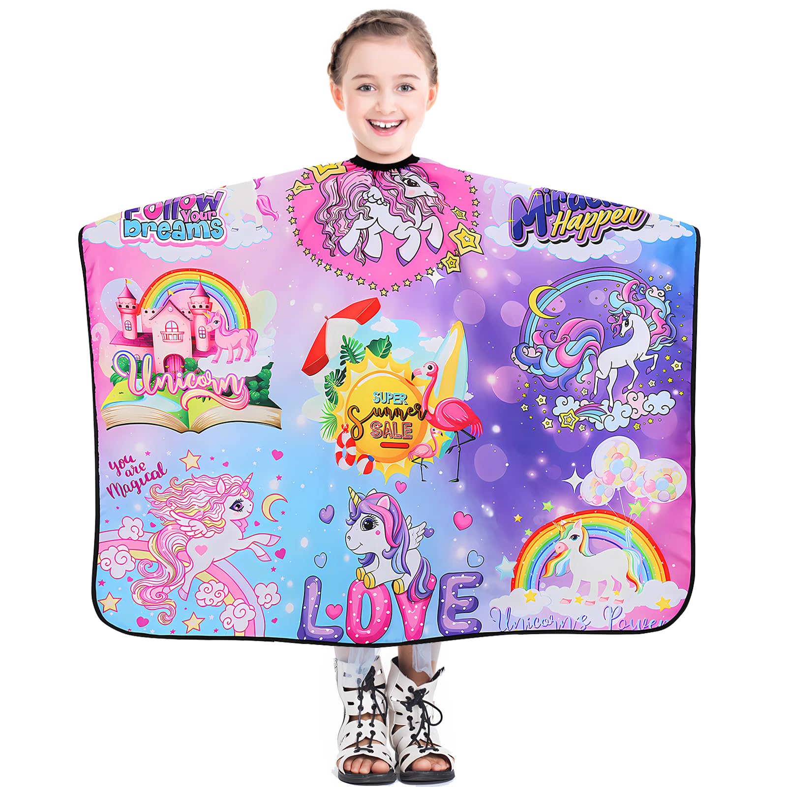 DOKKIA Barber Hair Cutting Cape Kids Children Toddler Boys Girls Hairdressing Salon Styling Cloth Apron Cover Gown (Unicorn Flamingo Mermaid/40×50")