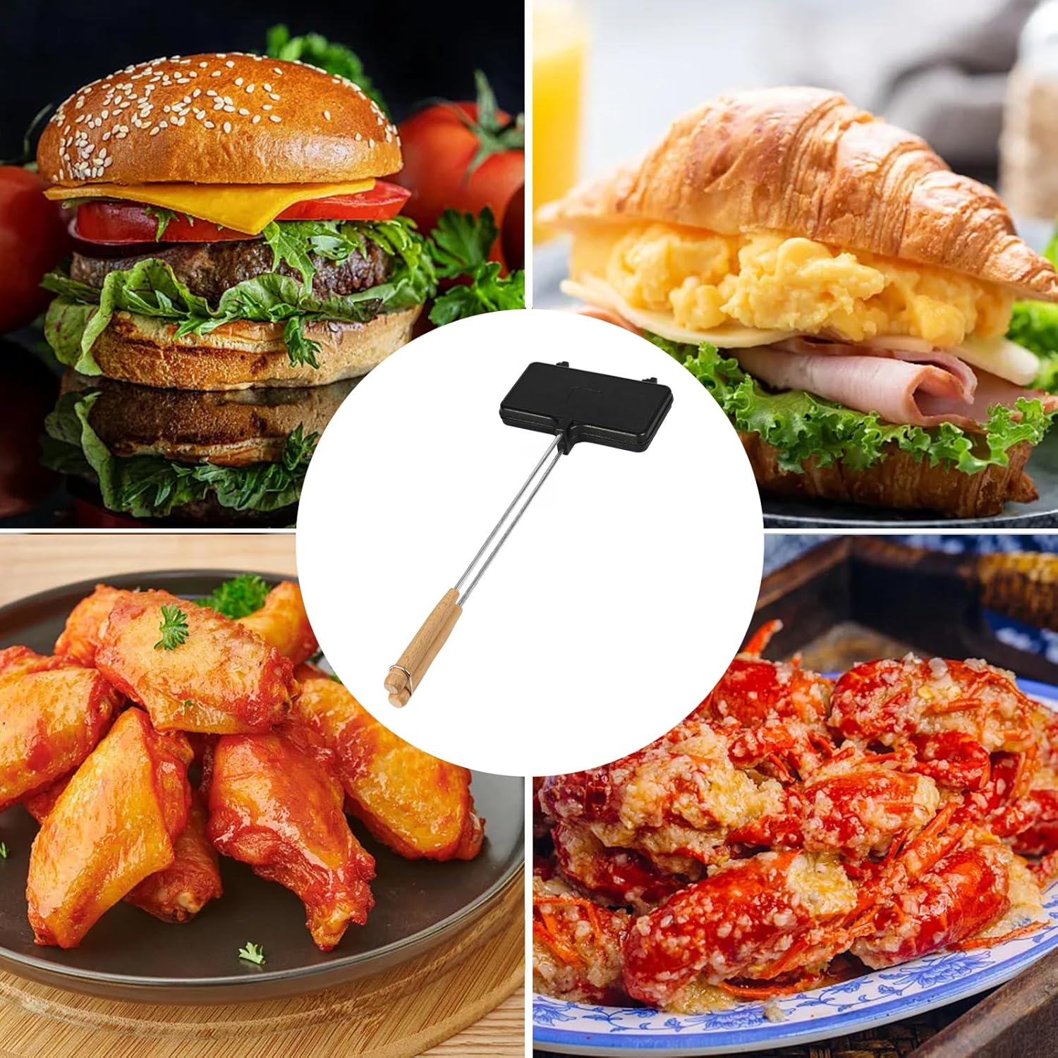 Double Pie Irons Sandwich Maker, Non-Stick Pie Irons for Camping with Removable Handles, Portable Mountain Pie Maker Cast Iron, Sandwich Press for Camping - Image 3