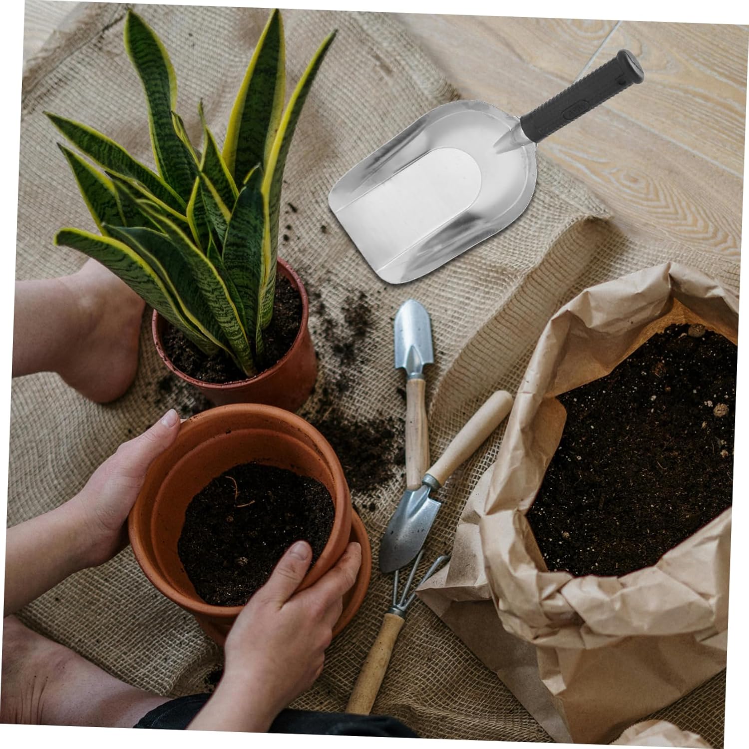 Stainless Steel Square Shovel Gardening Supply Gardening Shovel Tool Gardening Metal Grass Digging Tool Garden Spade Trowel for Garden 201 Stainless Steel Rural Small