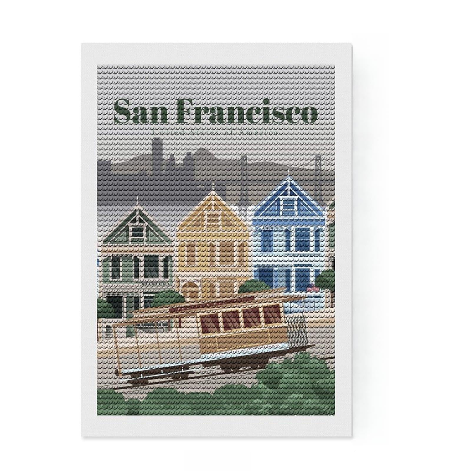 Junmoney Travel to San Francisco Full Drill Diamond Painting Kit 8"x12", Christmas Gift, Sparkling Crystal Beads, Farmhouse Decor, Easy Craft Set