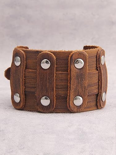 Miniatura 2 de GelConnie - Brazalete de piel, brazaletes trenzados punk, pulseras rock de piel, brazaletes góticos con correa ajustable, para hombre, mujer.