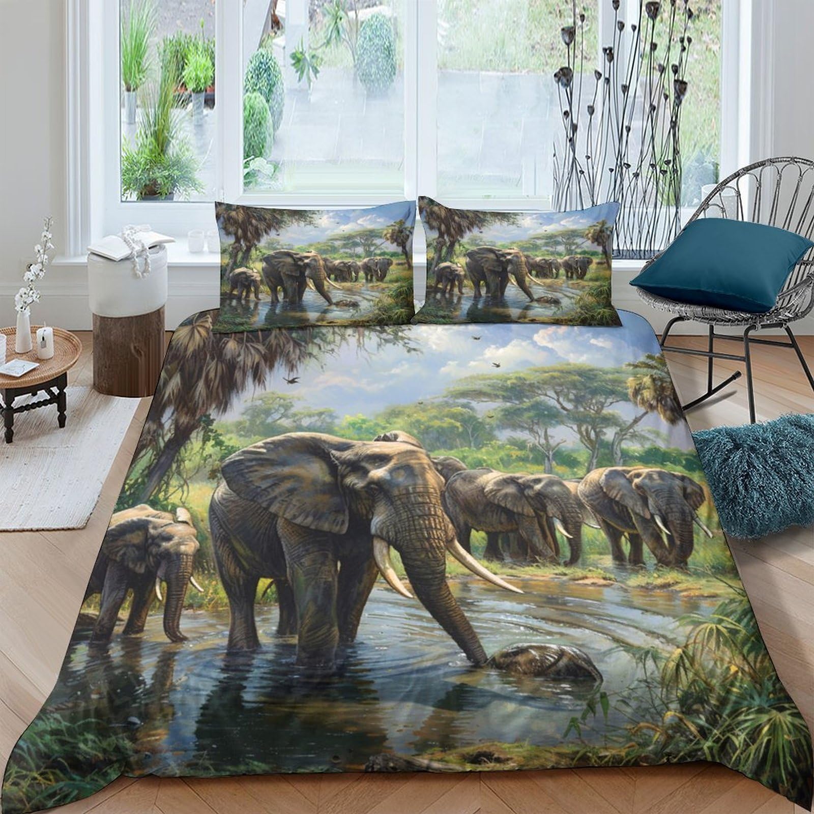 Ctjqhvkz Style-6 3D Printed African Elephant Fitted Sheet Microfiber Soft Breathable Savannah Herd Mattress Cover For Bedroom Dorm Decor Single（135X200cm）