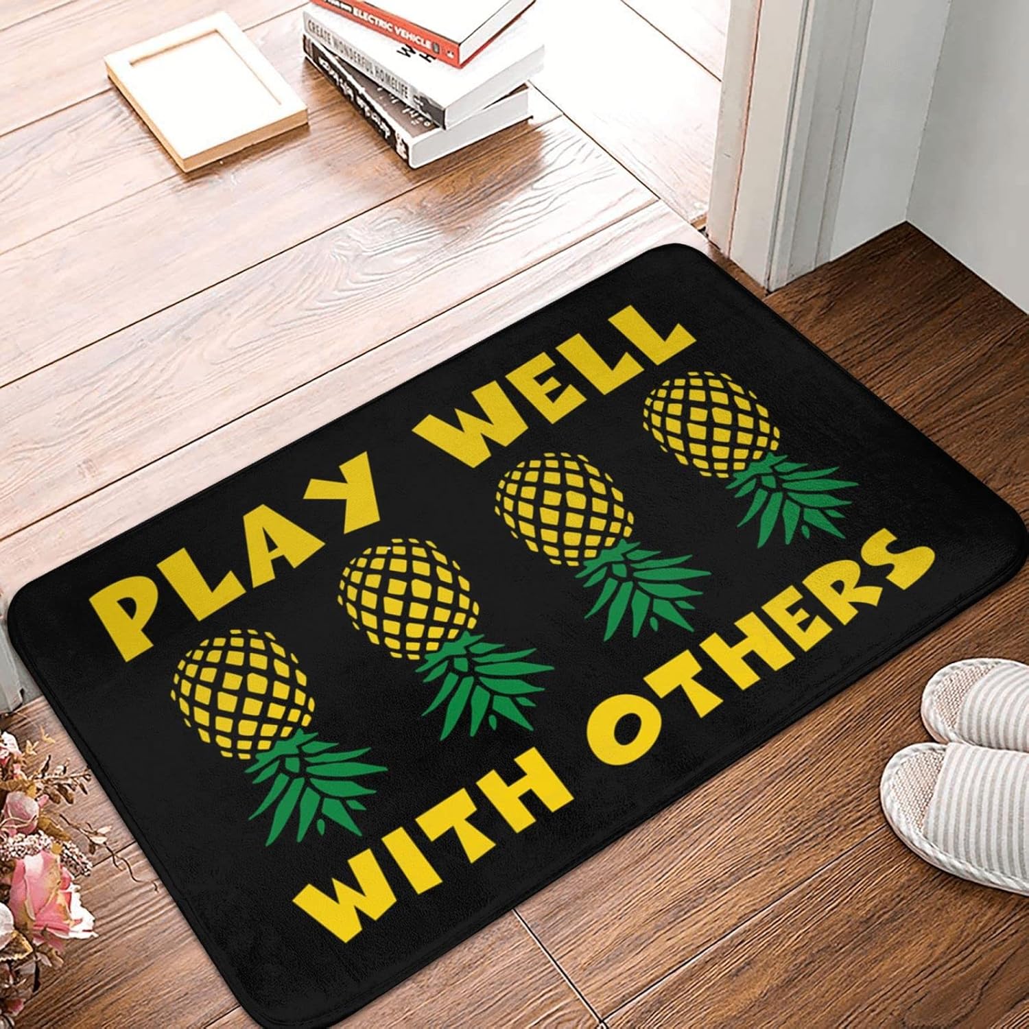 Front Door Mat Indoor Plays Well with Others Upside Down Pineapple Mat